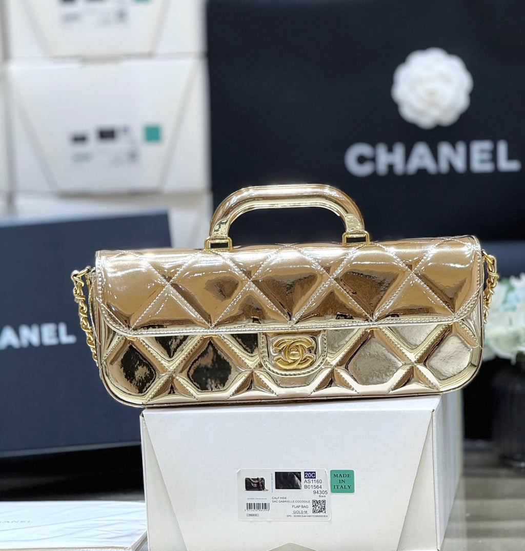 Chanel Large Flap Bag With Top Handle Metallic Mirror Calfskin #375534