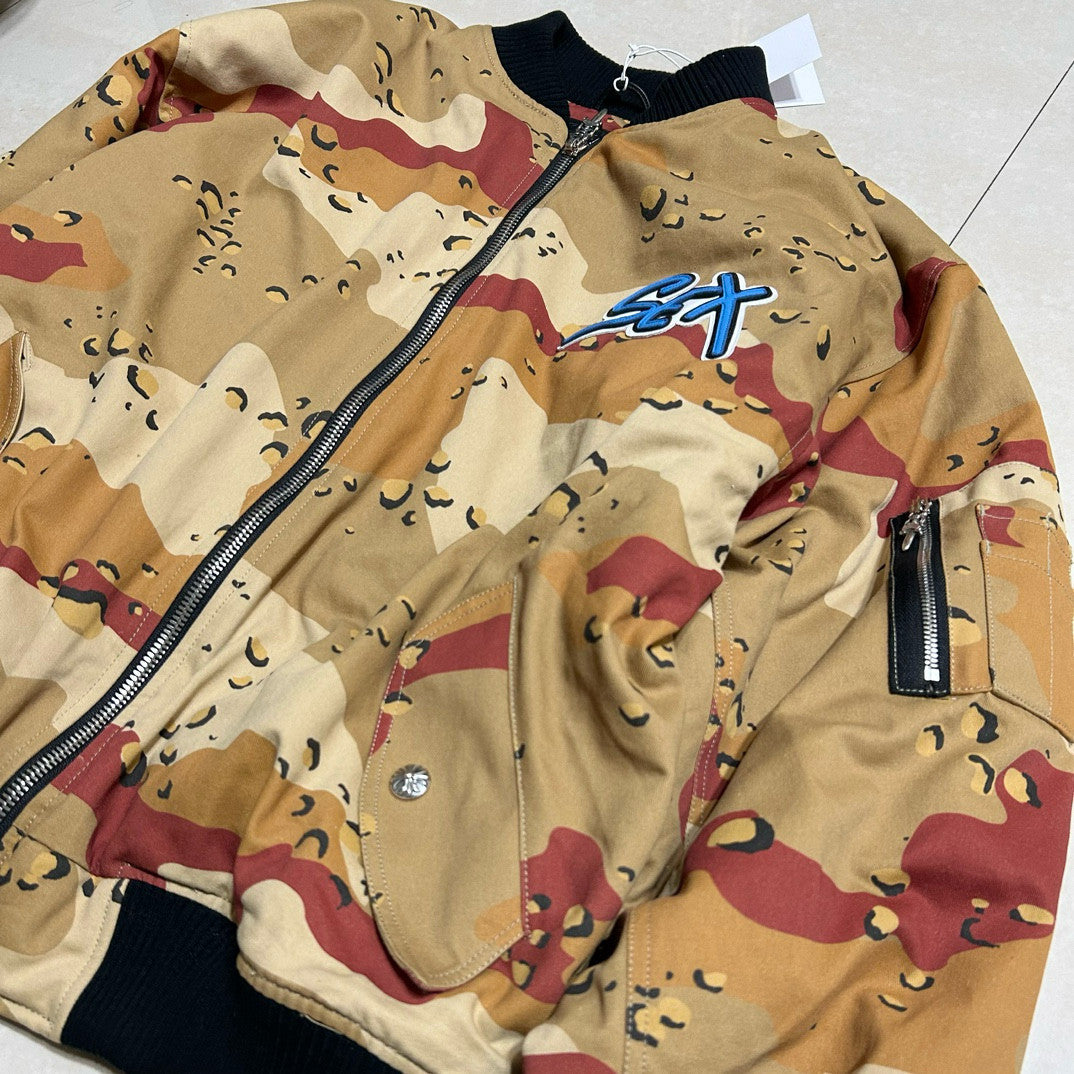Chrome Hearts Men's Winter Graffiti Logo Camouflage Zip Crew Neck Cotton Jacket #97817