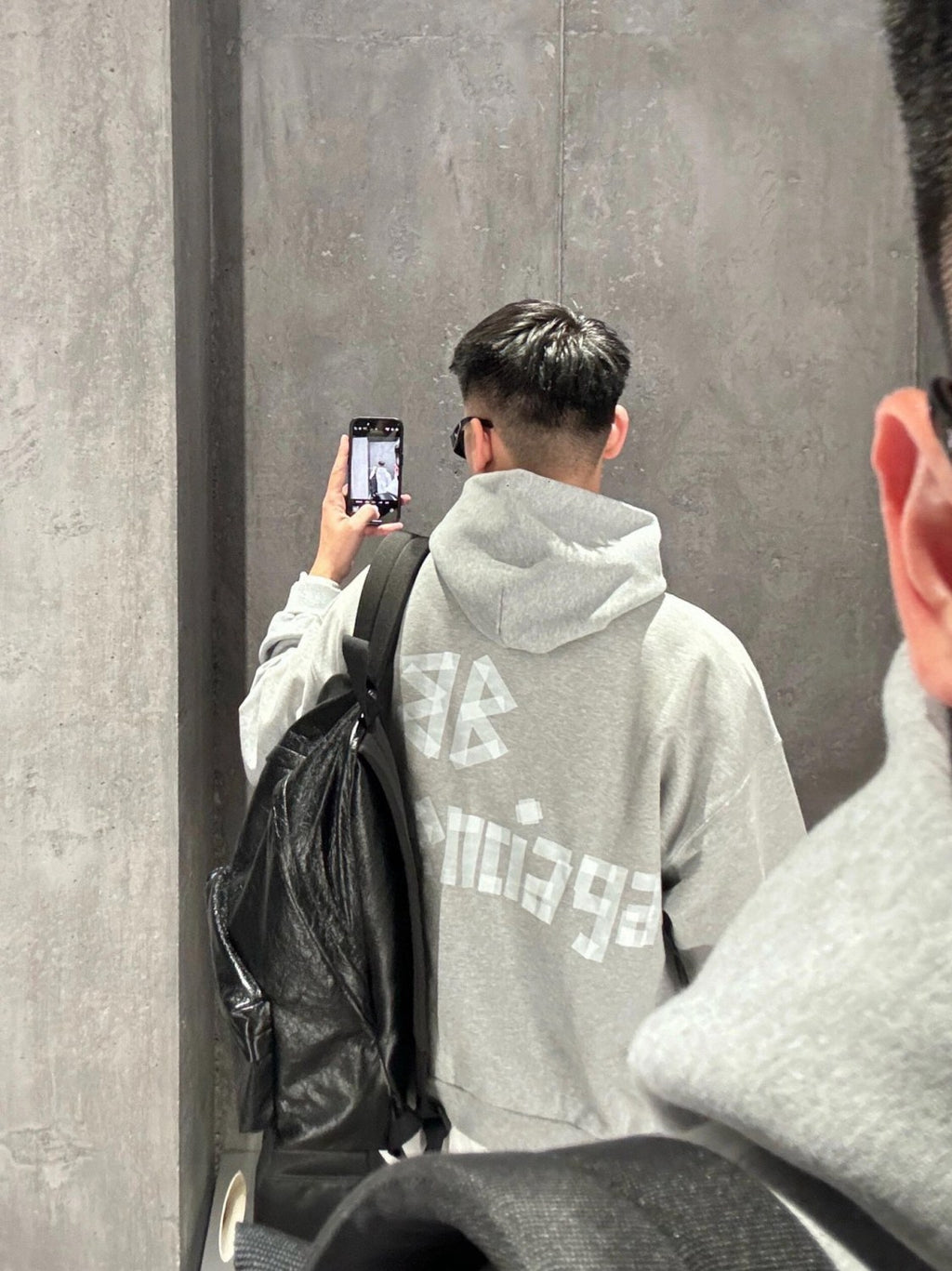 Balenciaga Men's Spring and Autumn Gray Letter Logo Printed Hooded Long Sleeve Sweatshirt Pullover #73489