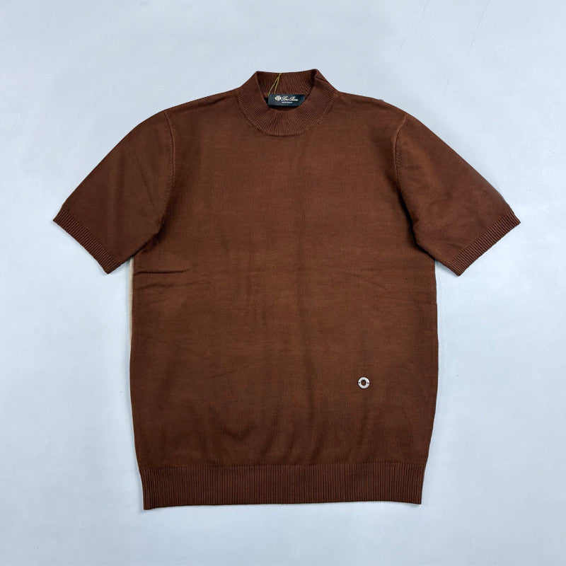 Loro Piana Men's Solid-Color Metal Logo Crew Neck Knit Short-Sleeve Sweater for Spring. Autumn. and Winter Ngvp #2725