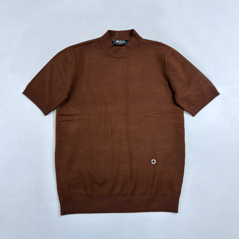 Loro Piana Men's Solid-Color Metal Logo Crew Neck Knit Short-Sleeve Sweater for Spring. Autumn. and Winter Ngvp #2725