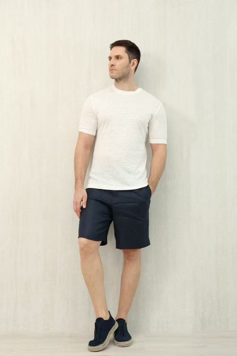 Ermenegildo Zegna Men's Summer Mid Waist Straight Solid Color Linen Casual Shorts Ngvp #1234