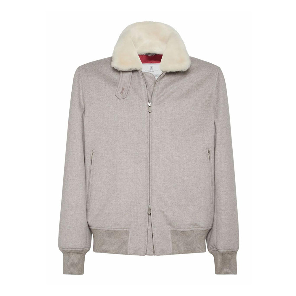 Brunello Cucinelli Men's Fall/Winter Solid-Color Cashmere Lapel Pilot Jacket Loose-Fit Long-Sleeve Outerwear Ngvp #2713