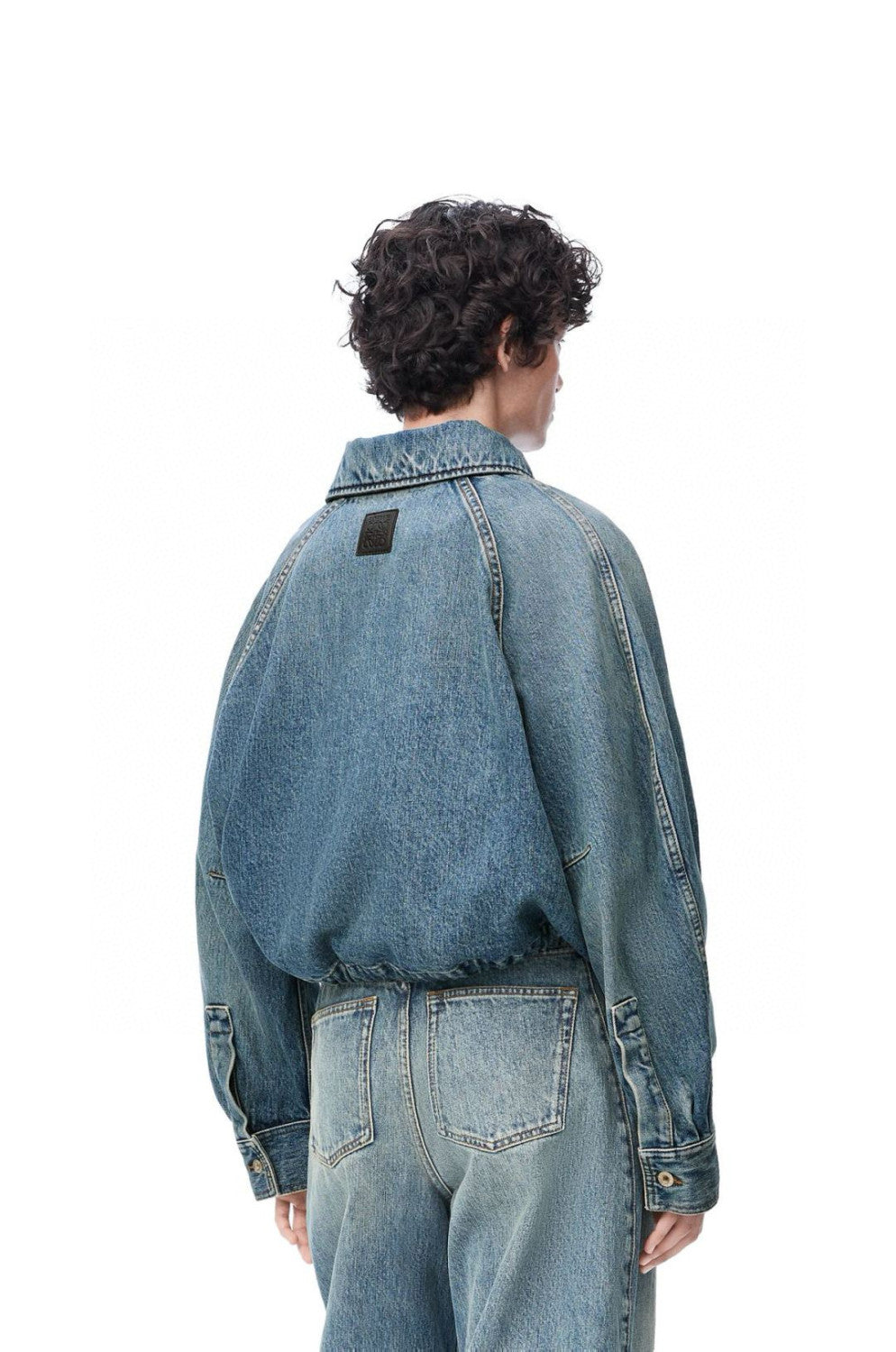 Loewe Women's Spring/Fall High-Street Lapel Zipper Drawstring Solid-Color Denim Jacket #81716