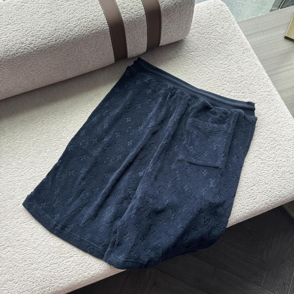 Louis Vuitton Men's Summer Solid Color Letter Print Cotton Terry Cloth Drawstring Shorts #77875