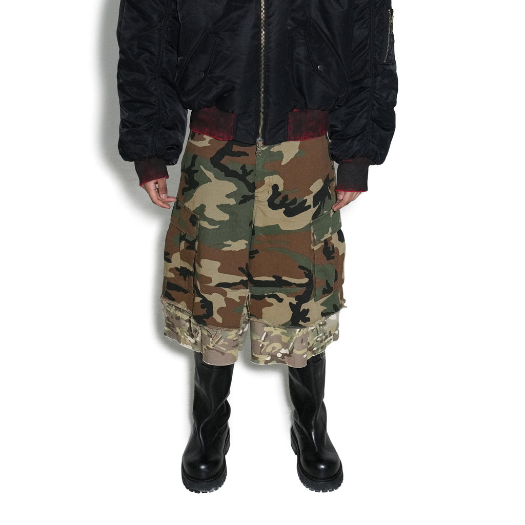 GRAILZ Project G/R Men's Summer Vintage Camouflage Layered Spliced Destruction Casual Pants Cotton Shorts Ngvp #1918