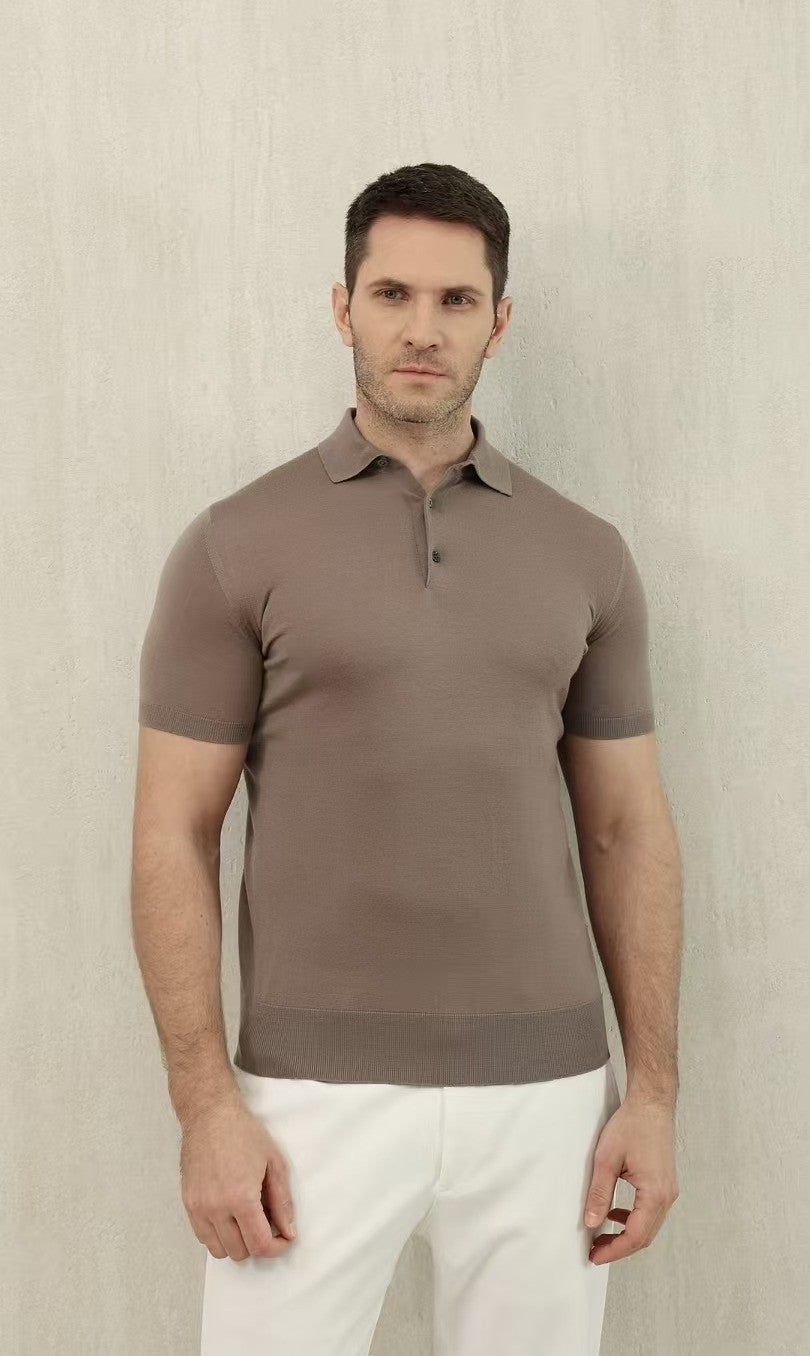 Loro Piana Men's Summer Lapel Straight Solid Color Fitted Pullover Short Sleeve Polo Shirt Ngvp #1554