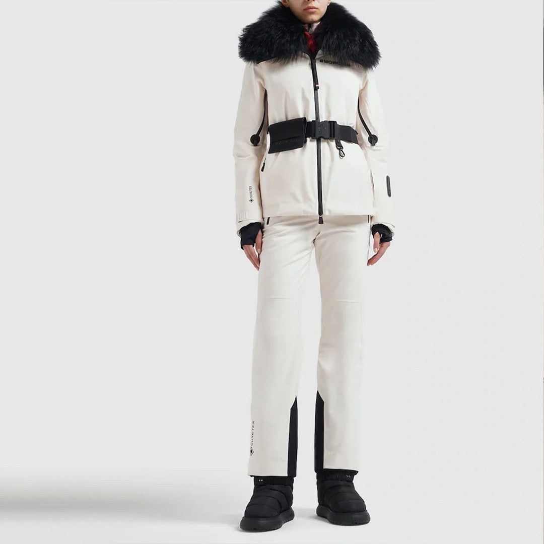 Moncler Grenoble Women's Autumn/winter Flap Lapel Zip Long Sleeve Jacket Ski Suit Letter Mid Waist Fitted Micro Casual Pants White #71795