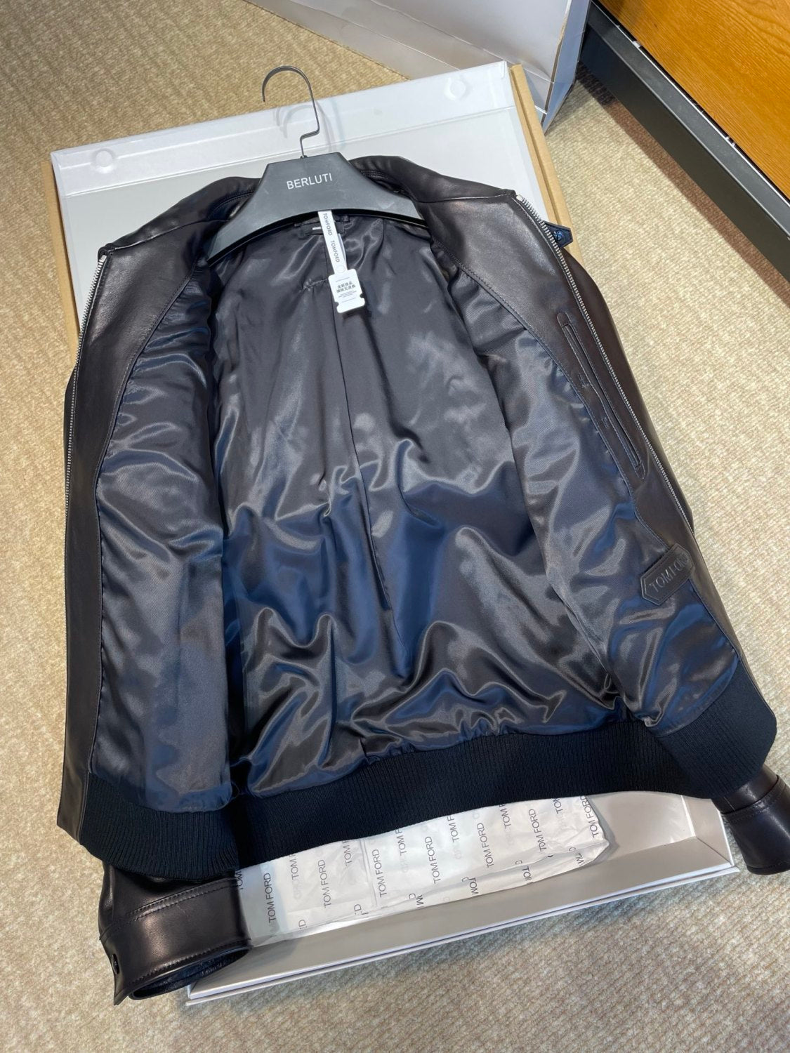 Tom Ford Men's Fall/Winter Fashion Casual Solid Color Collared Zipper Leather Motorcycle Jacket #79165