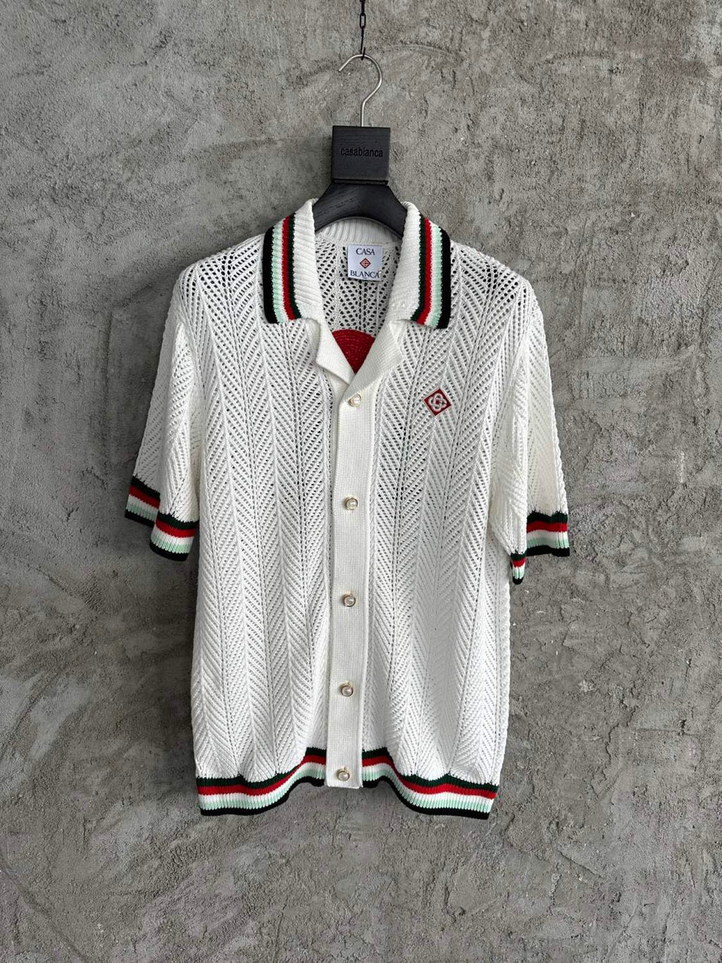 Casablanca Men's Summer Casual Solid Color Cotton Cloud Embroidery Knitted Sweater Shirt Logo Embroidery Striped Short Sleeve Shorts Set #78234