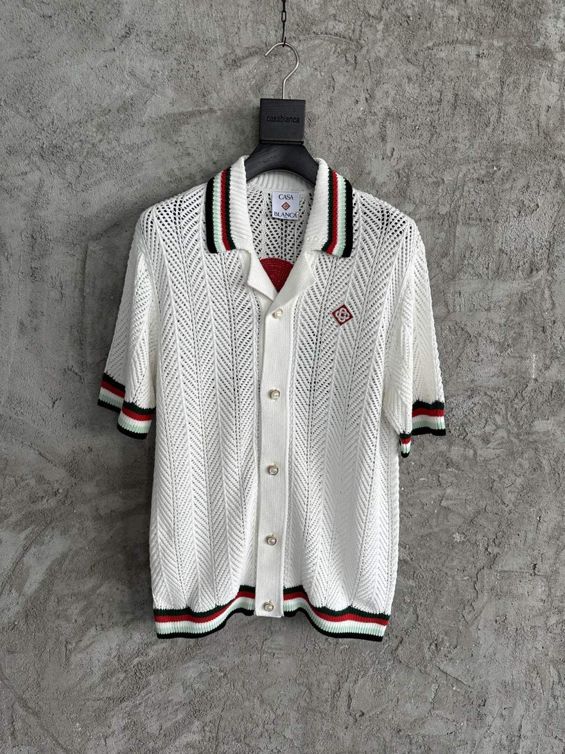 Casablanca Men's Summer Casual Solid Color Cotton Cloud Embroidery Knitted Sweater Shirt Logo Embroidery Striped Short Sleeve Shorts Set #78234