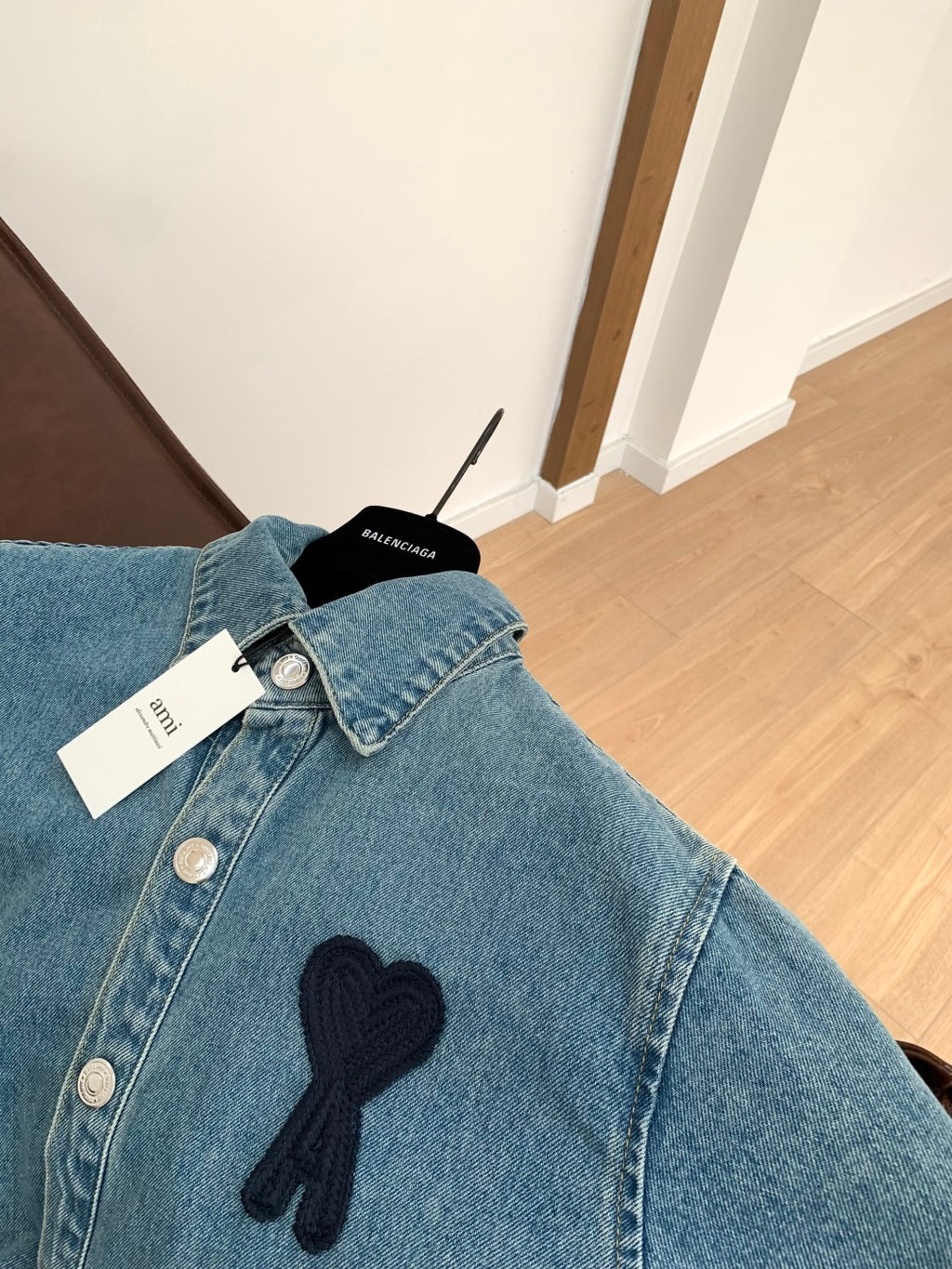 Ami Men's And Women's Spring And Fall Solid Color Embroidered Logo Single Breasted Long Sleeved Denim Jacket #76447
