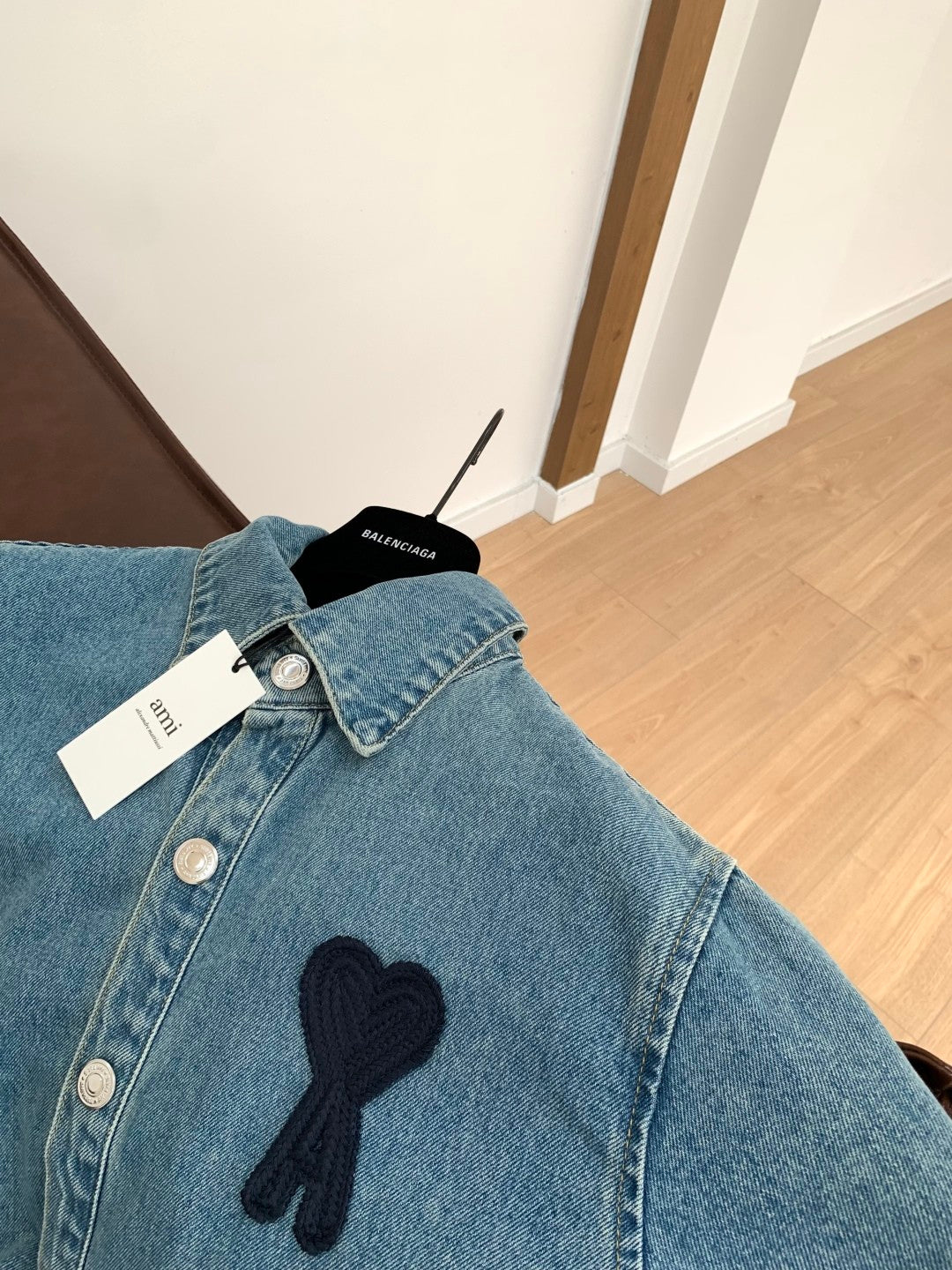 Ami Men's And Women's Spring And Fall Solid Color Embroidered Logo Single Breasted Long Sleeved Denim Jacket #76447
