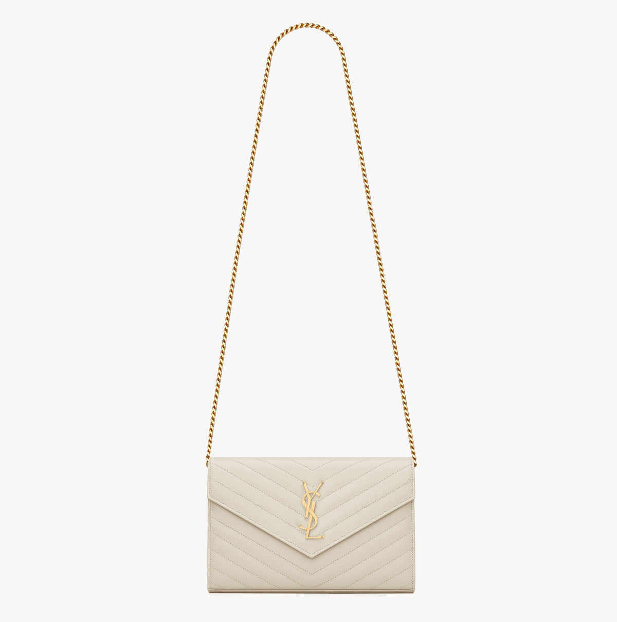 Saint Laurent Women's Classic Fashion Classic Cassandre Chain Wallet In Grain De Poudre Leather Logo Gold Chain Leather Shoulder Bag Crossbody Bag Bags Accessories 377828BOW021000 #78166