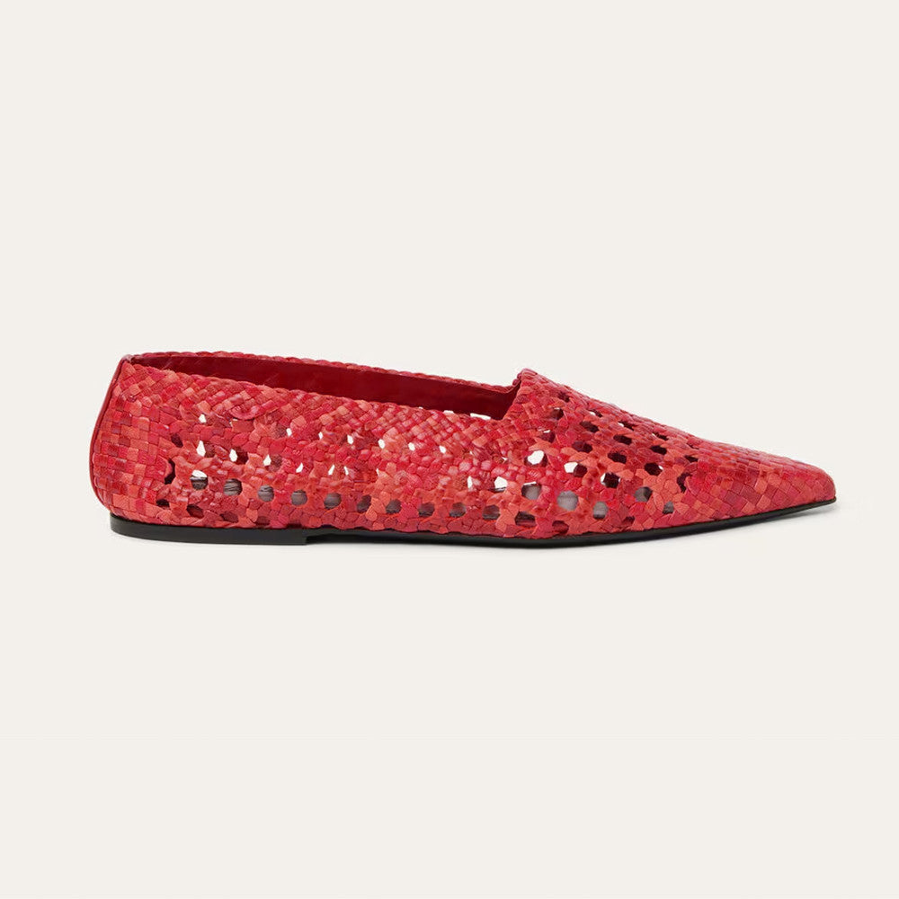 Loro Piana Women's Spring. Summer And Autumn Ayame Flat Ballet Shoes Retro Weaving Hollow Cowhide Solid Color Pointed Single Shoes Ngvp #1692