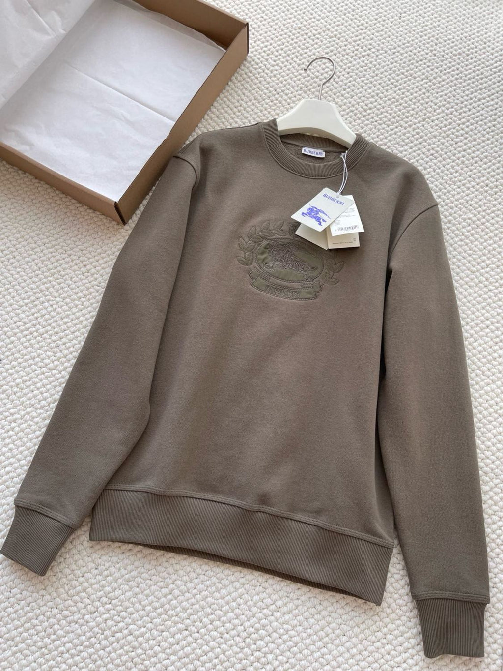 Burberry Men's Spring and Autumn Green Knight Embroidered Label Round Neck Loose Long Sleeve Sweatshirt Pullover #73173