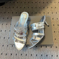 Balenciaga Women's Metal Rivet Decorated Sandals Fine Heeled High Heels Fashion Sexy Solid Colour Basic Slippers Shoes Heel High 8.5cm Ngvp #1466