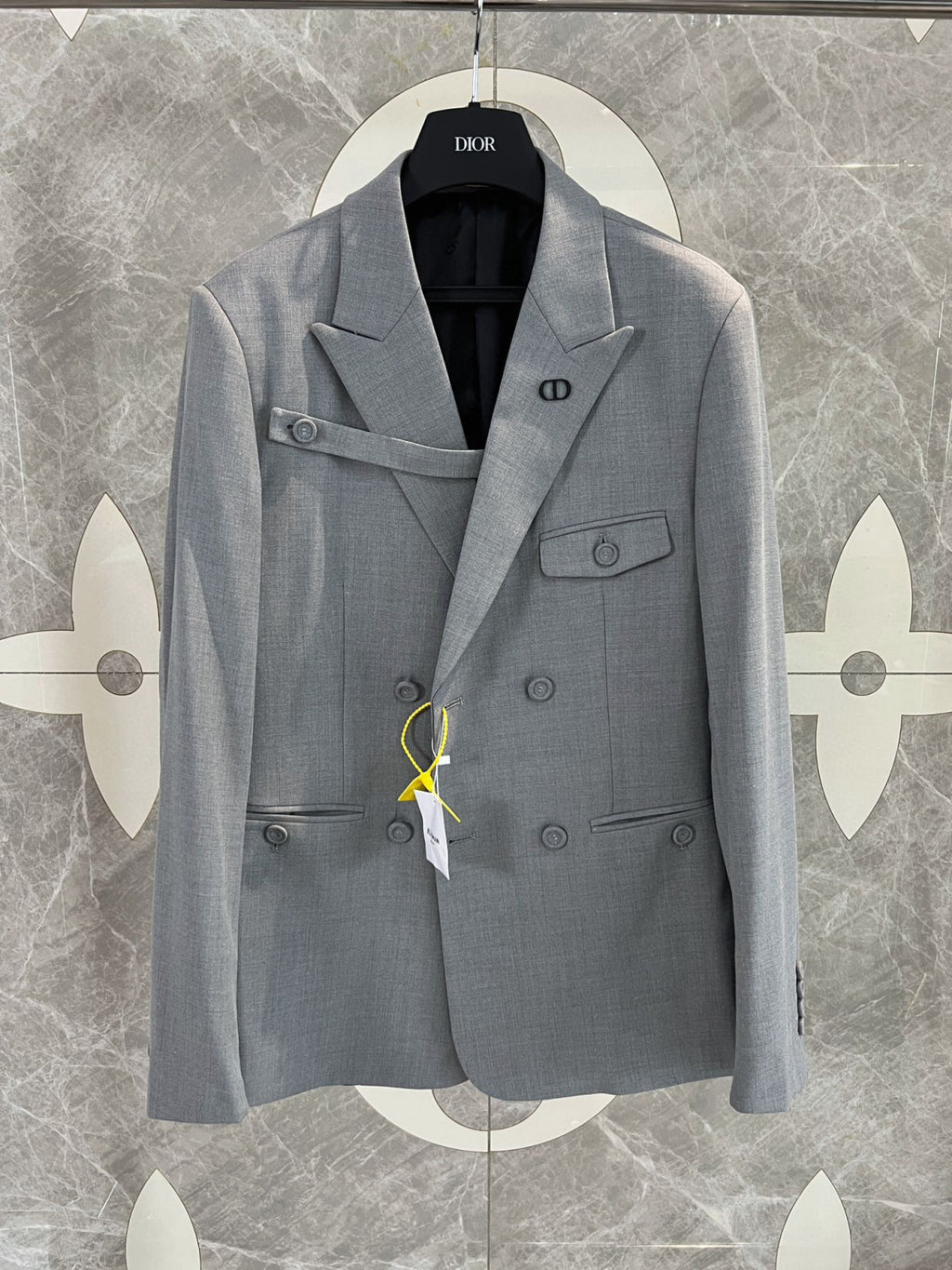 Men's Spring and Autumn Gray Double Breasted Long Sleeve Suit Jacket Blazer Embroidered Logo Suit Pants Set #99926
