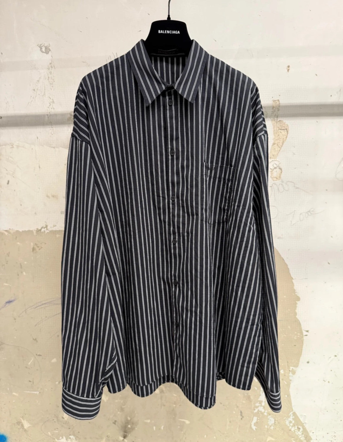 Balenciaga Women's Spring and Fall Flatground Black and White Striped Cotton Poplin Single Breasted Long Sleeve Shirt #76489