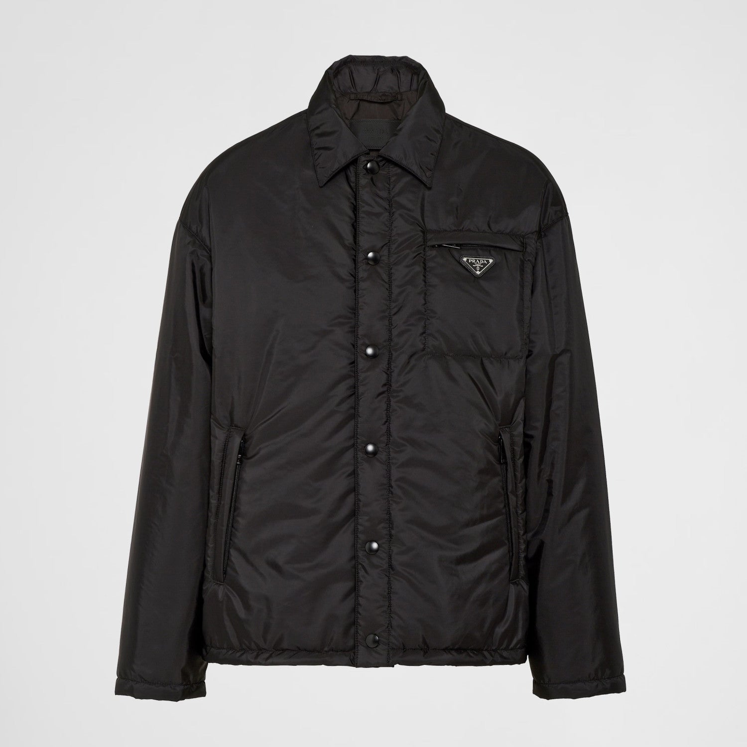 Prada Men's Autumn and Winter Solid Color Single Breasted Nylon Cotton Jacket Long Sleeve Jacket #73912