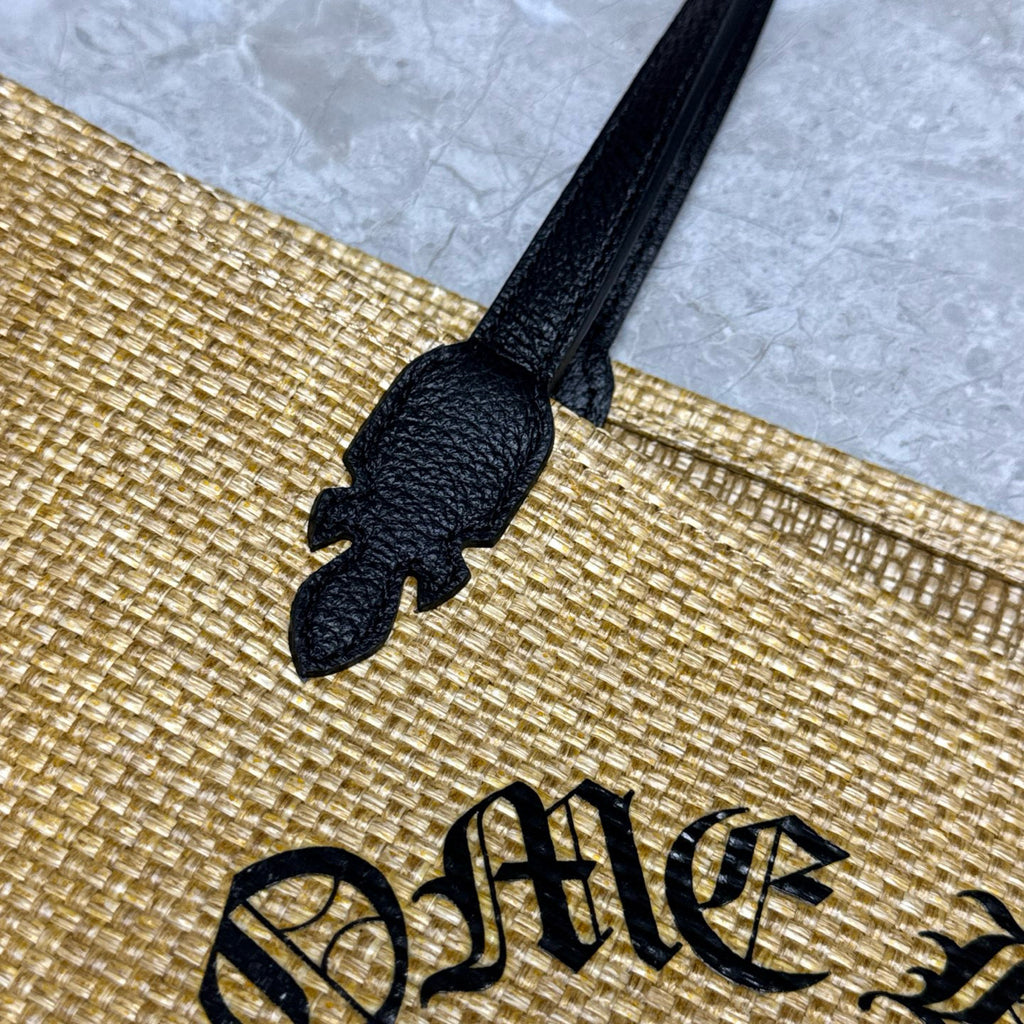 Chrome Hearts Women's Solid Color Sanskrit Print Waterproof Straw Shopping Bag Handbag Tote Bags #77936