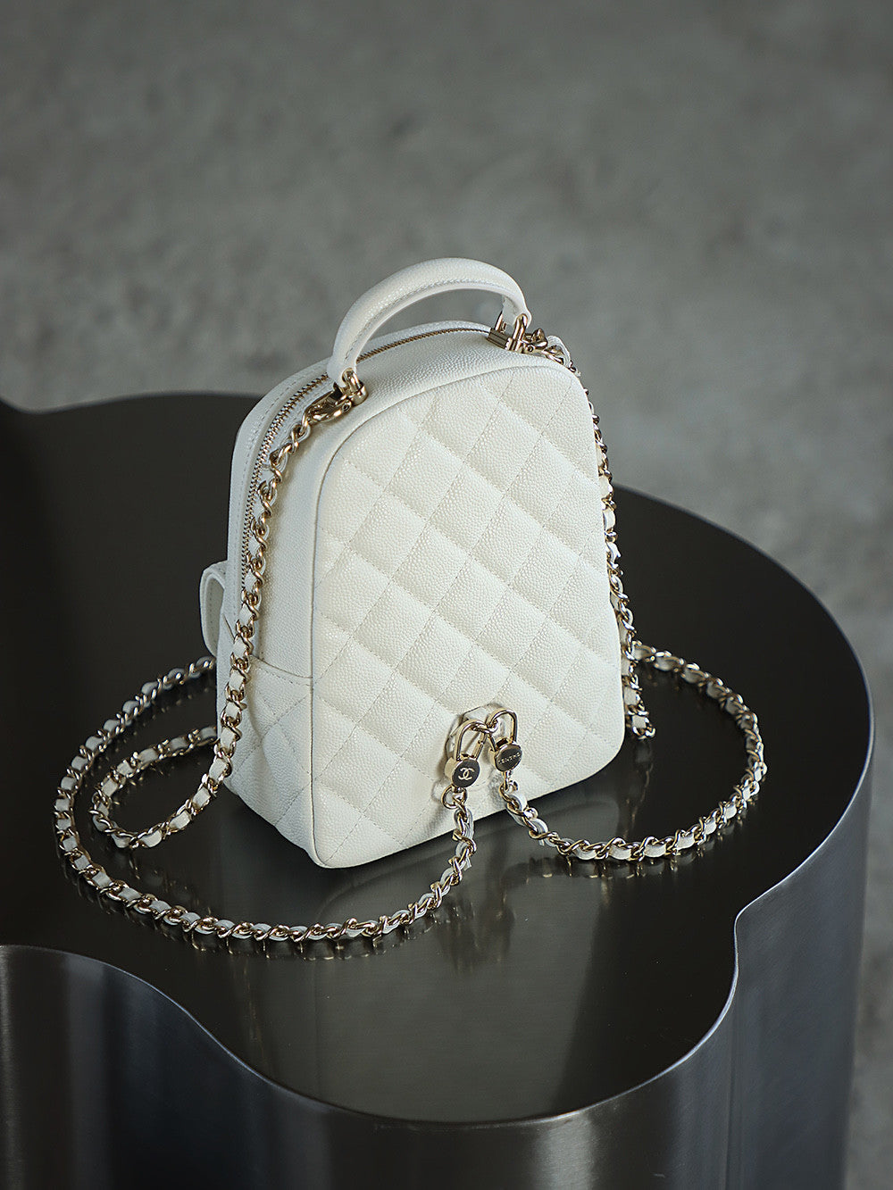 Chanel Women's Solid Color Chain Shoulder Strap Grained Cowhide Mini Backpack Bag Bags #77138