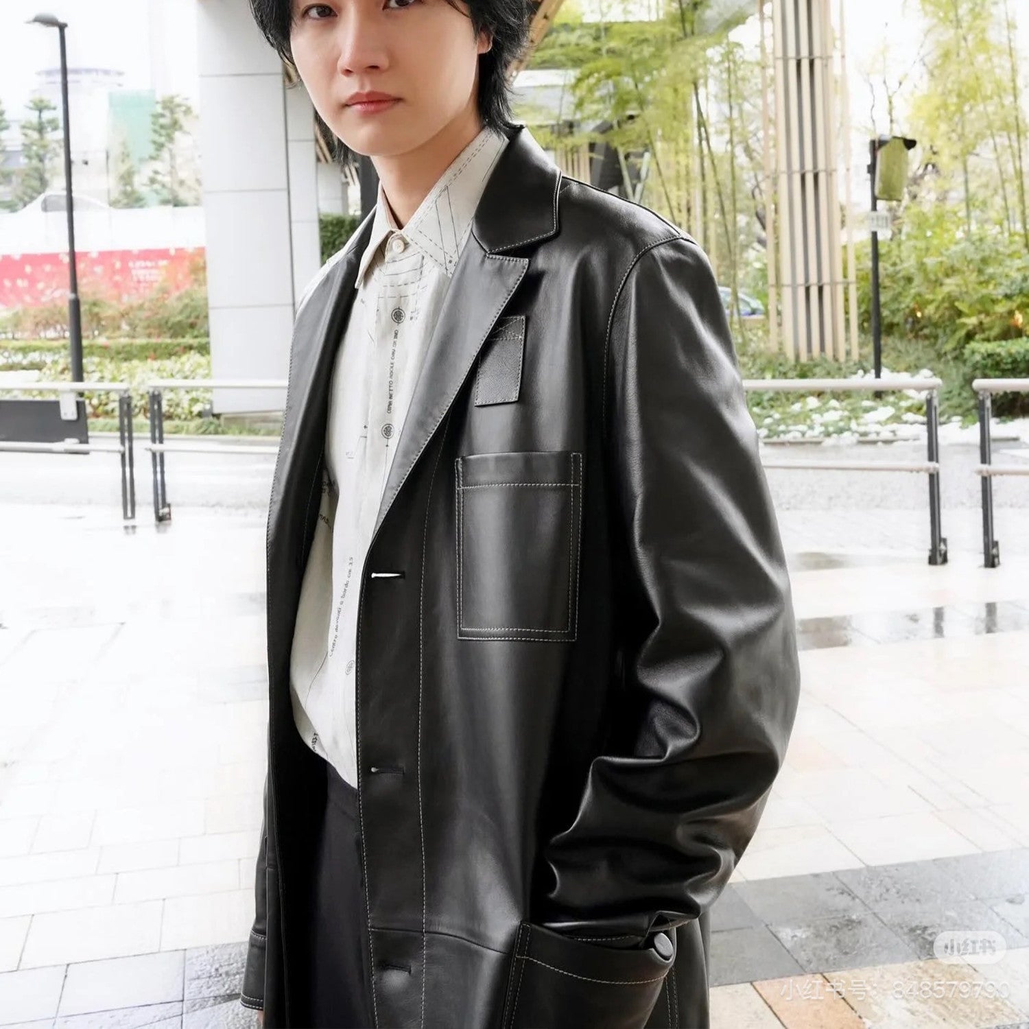 Fendi Men's Fall And Winter Black Long Sheepskin Jacket Fashion Bright Line Retro Single-breasted Luxury Leisure Jacket Coat Ngvp #8948