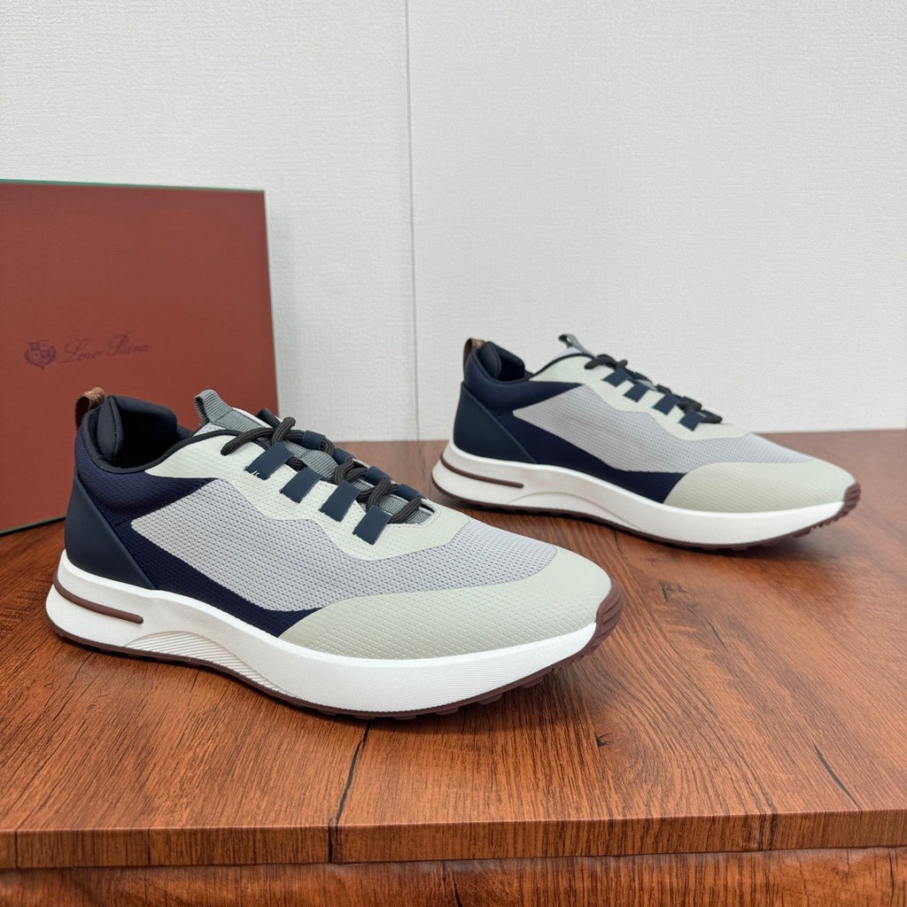 Loro Piana Week End Walk Men's Spring Summer Colour Block Mesh Patchwork Cowhide Low Top Lace Up Casual Shoes #76892