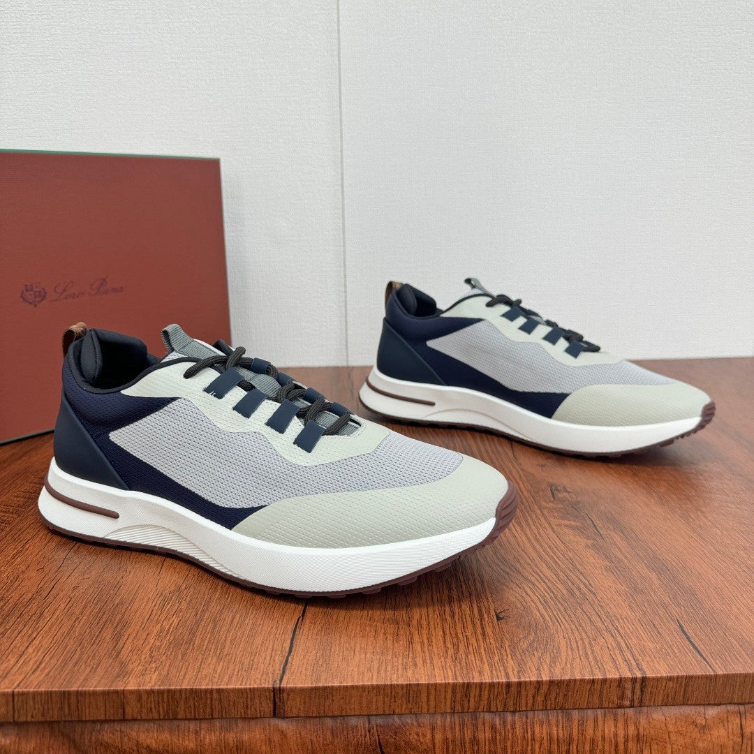 Loro Piana Week End Walk Men's Spring Summer Colour Block Mesh Patchwork Cowhide Low Top Lace Up Casual Shoes #76892