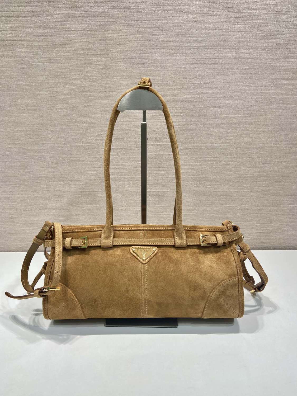 Prada Women's Soft Lux Collection Medium Suede Brushed Leather Logo Solid Color Handbags Casual Crossbody Bag Bags 1BA426_2C4S_F0401 #71977