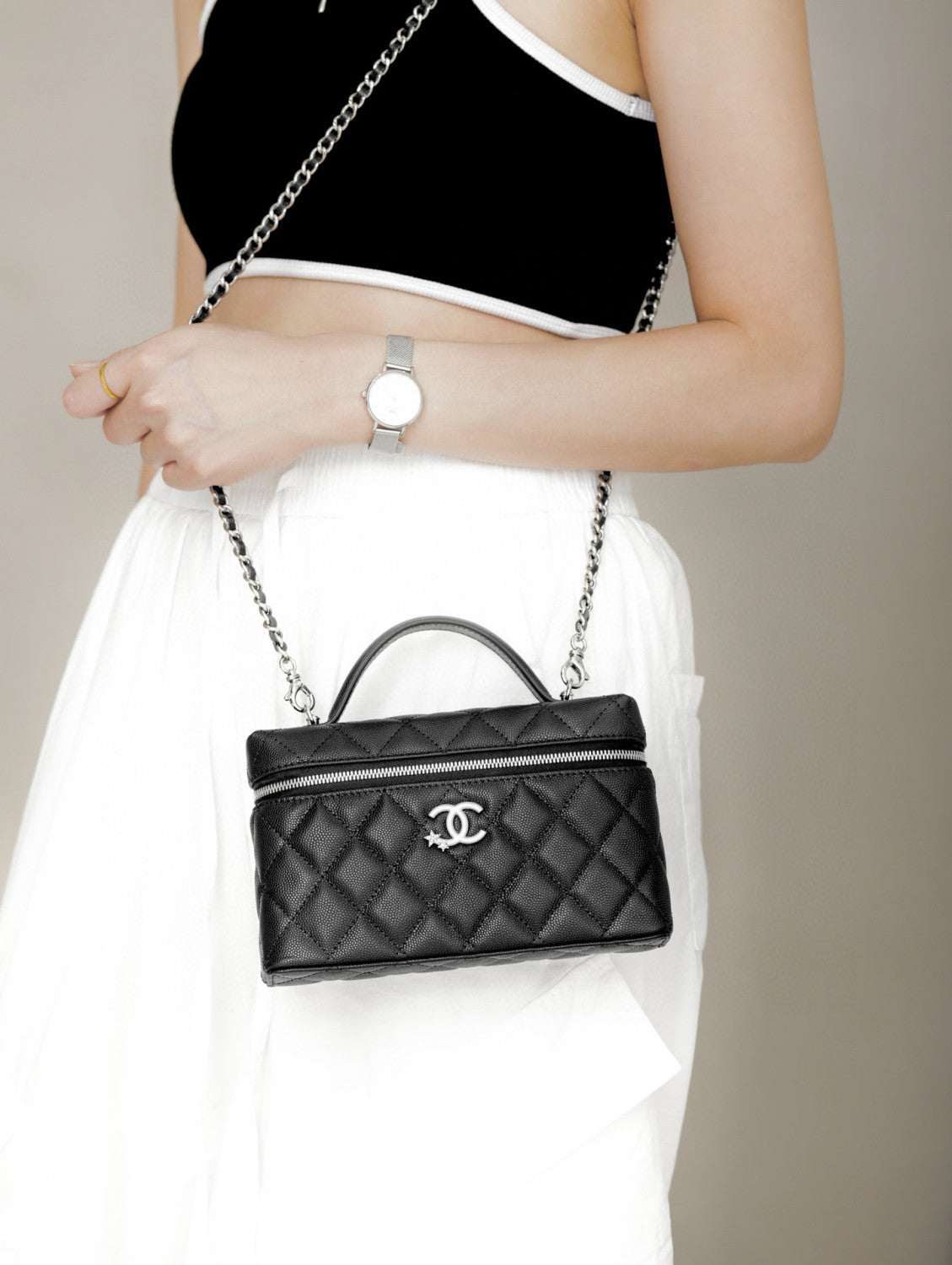 Chanel Meteor Series Star Lunchbox Bag Cosmetic Bag Box Luxury Black Leather Premium Banquet Bags Ap4854 #81422