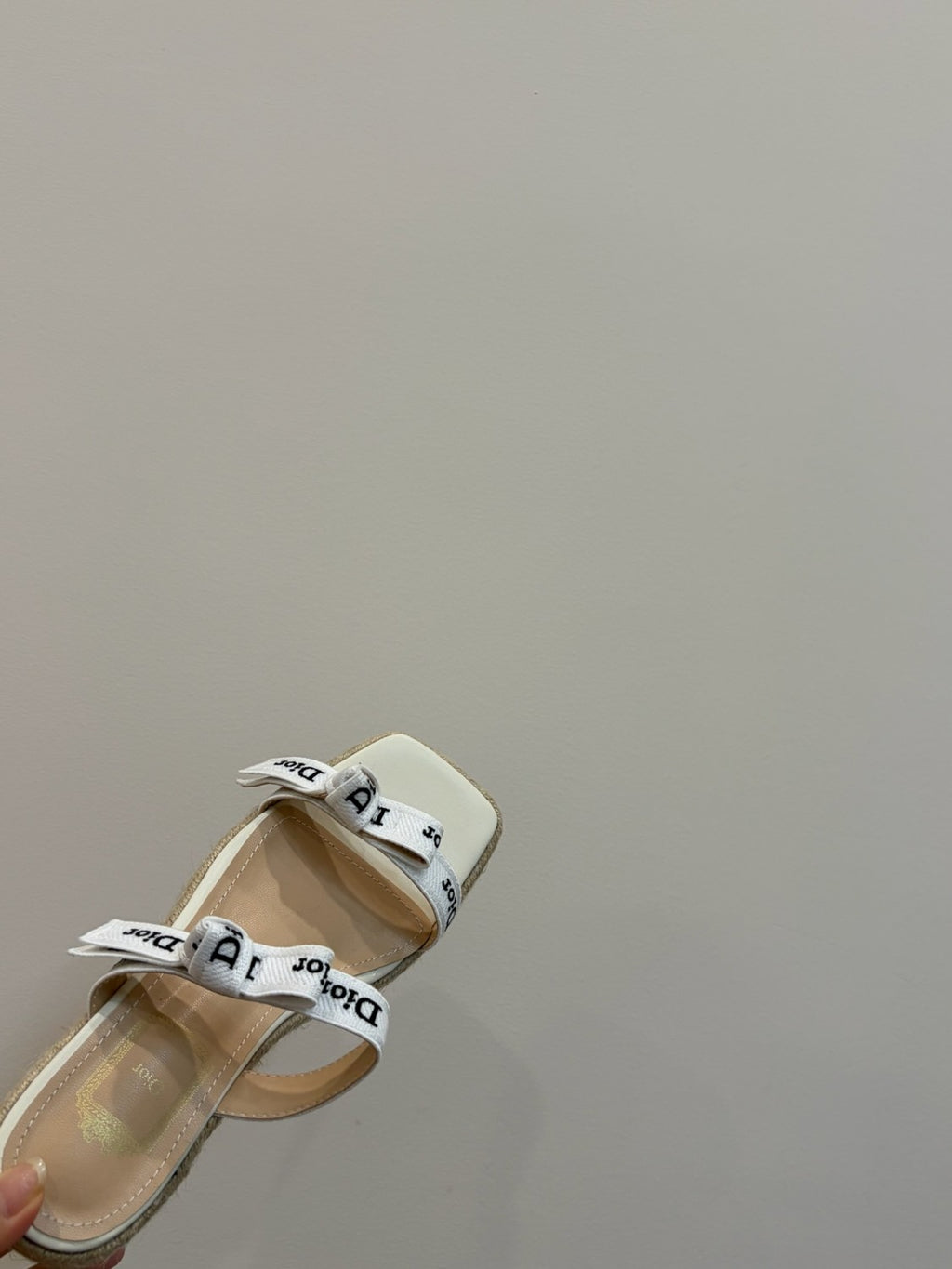 DIOR J Adior Wedge Slide with Straps White Embroidered Cotton and Natural Raffia #386876