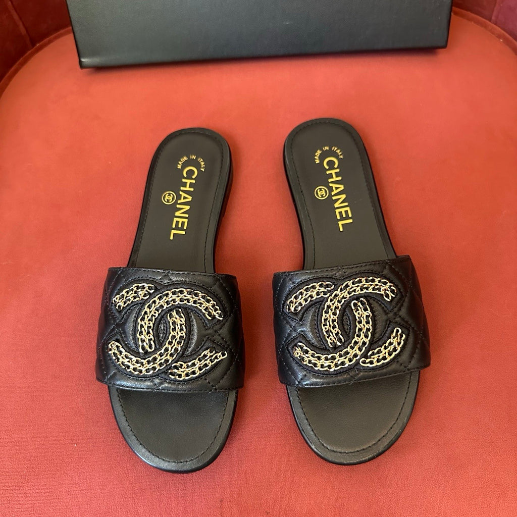 Chanel Women's Spring Summer Leather Logo Slippers Solid Color Woven Shoes Fashion Casual Trend Elegant Sandals #81417