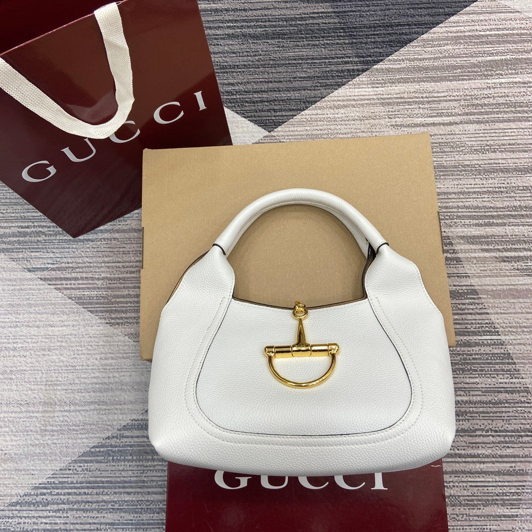 Gucci Softbit Women's Solid Color Horsebit Buckle Leather Tote Shoulder Bag Bags #76194