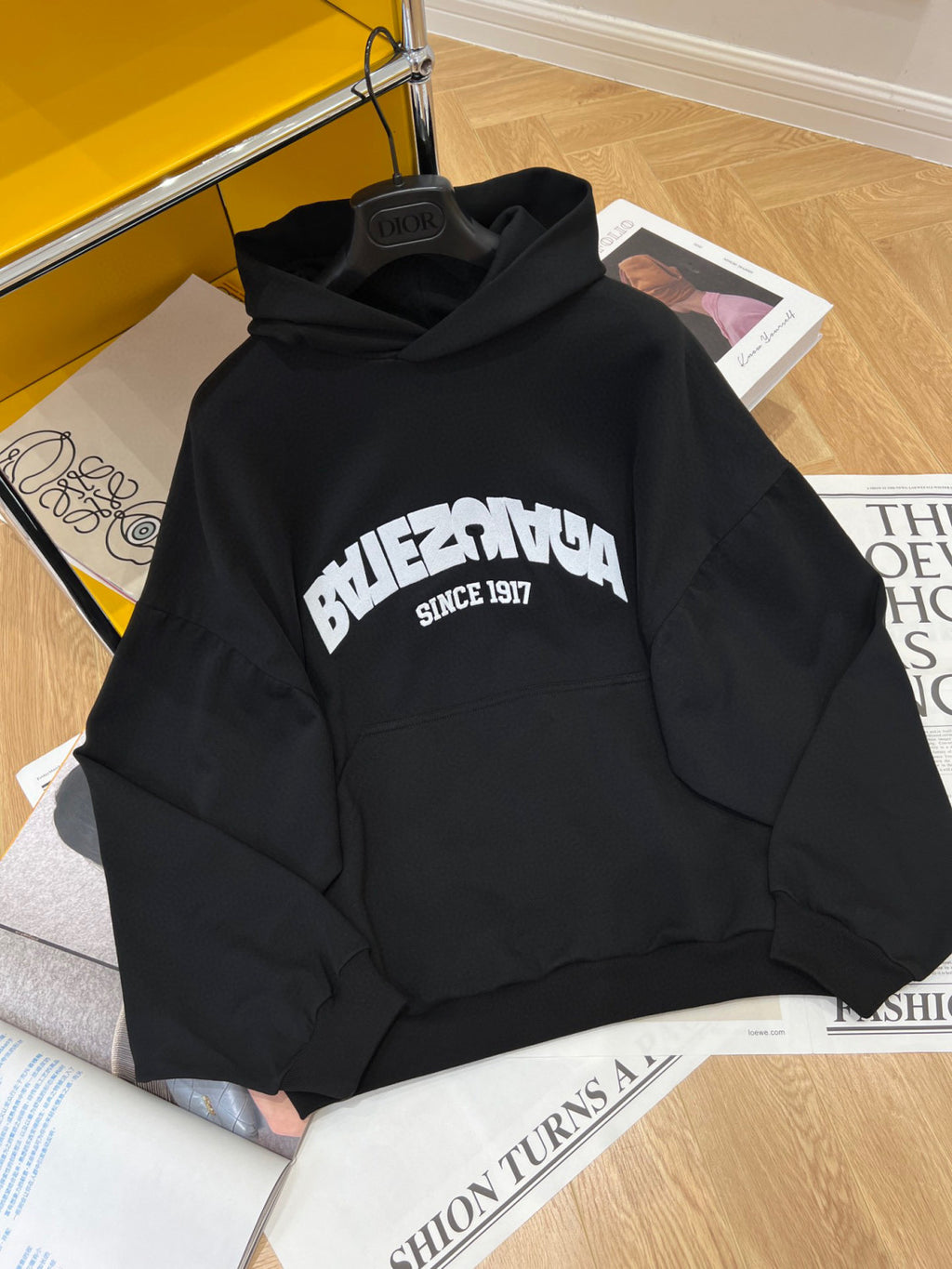 Balenciaga Back Flip Round Hoodie Oversize In Black Mirror Letter Hooded Sweatshirt Pullover #96248