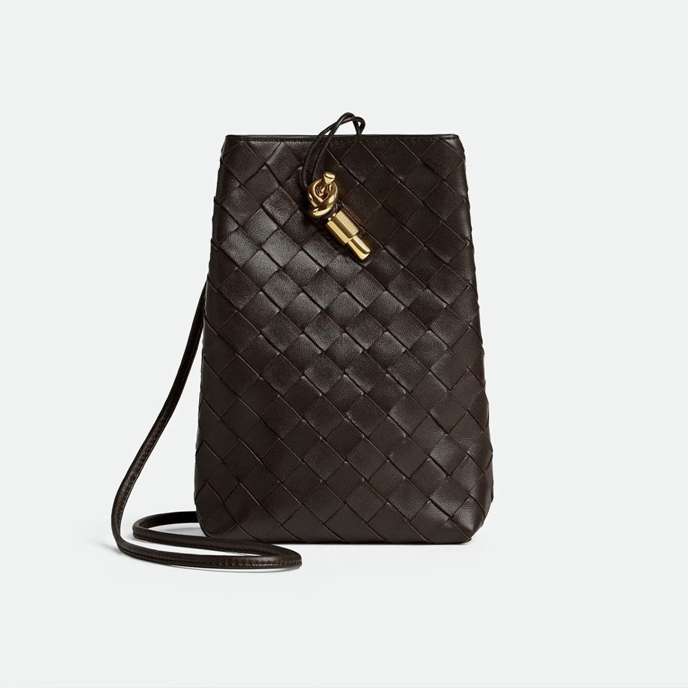Bottega Veneta Andiamo Mobile Phone Clutch: Intrecciato-woven Leather Clutch Women's Featuring An Iconic Knot Fastening Thin Shoulder Strap Casual Crossbody Style Elegant And Fashionable Bag Bags #196298