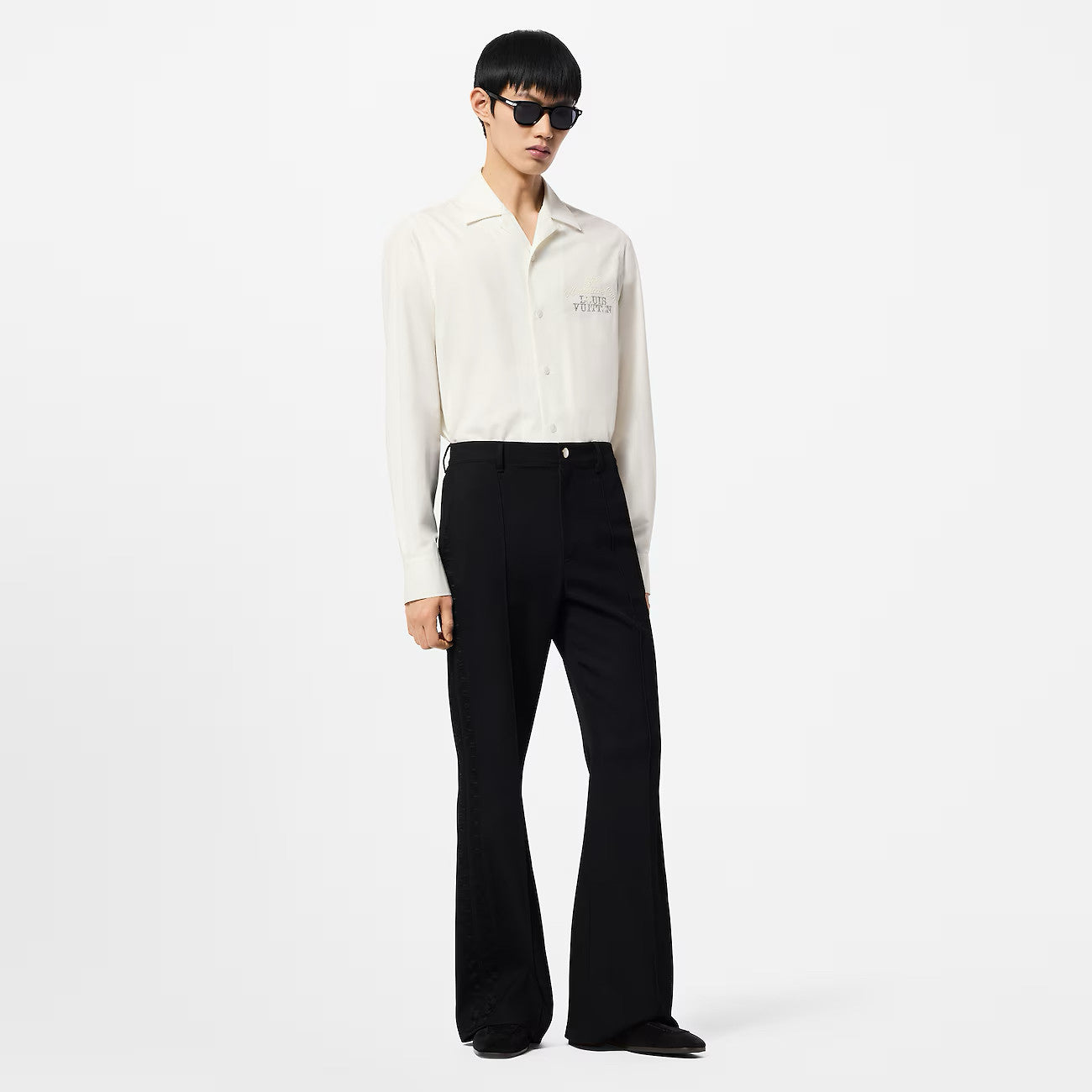 Louis Vuitton Men's Spring And Fall White Letters Logo Embroidery Single Breasted Long Sleeved Shirt #73264