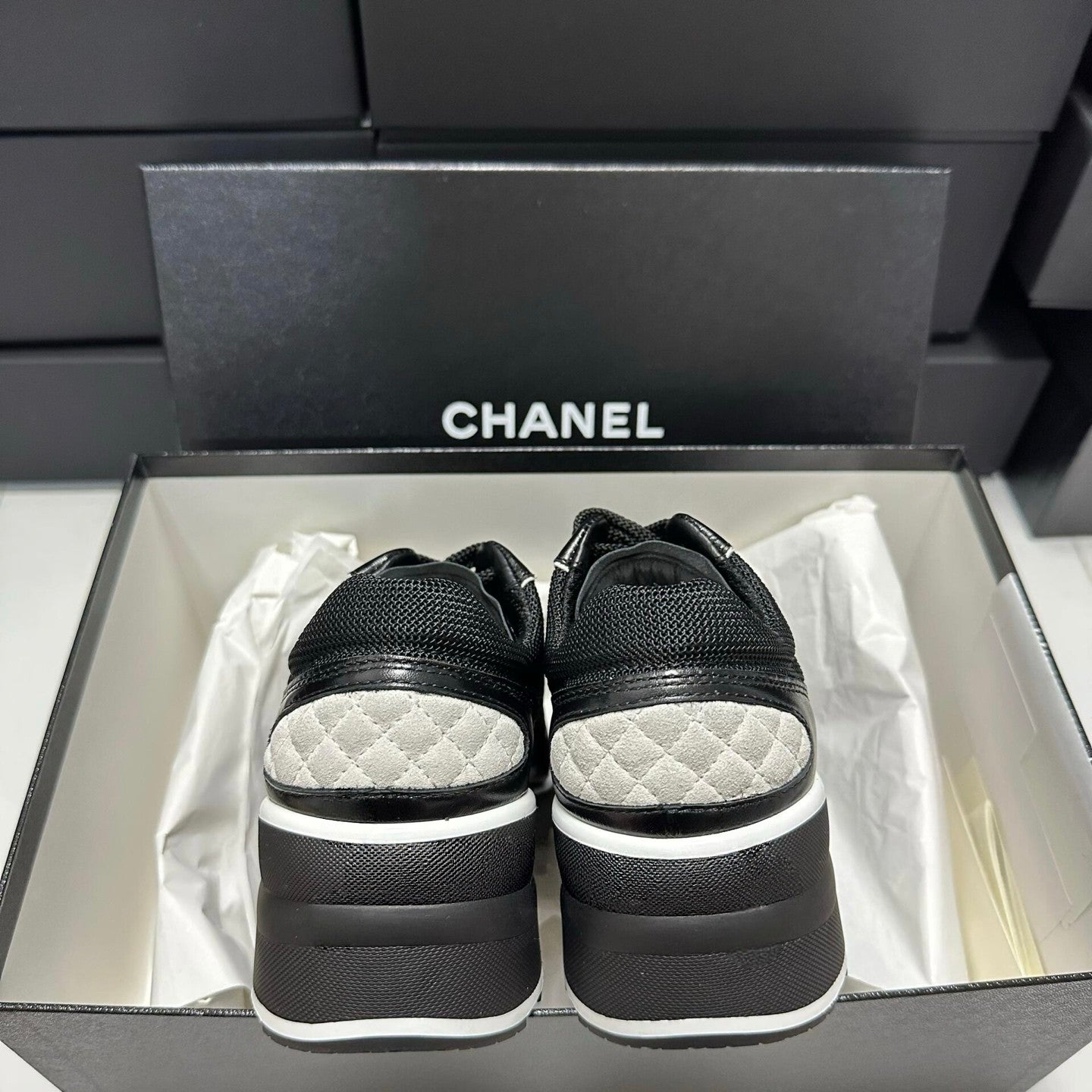 Chanel Women's Spring/Fall Fashion Classic Color Block Round Toe Lace Up Slip On Low Top Chunky Heel Sneakers Casual Shoes #78988