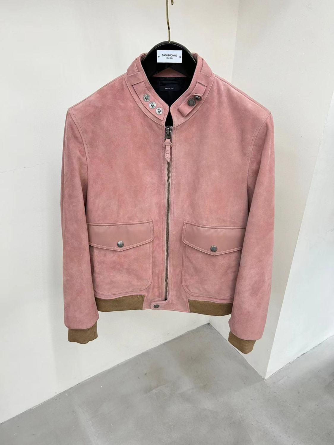 Tom Ford Men And Women With The Same Models Of Fall And Winter Color Collision Collar Loose Lambskin Leather Jacket #98481