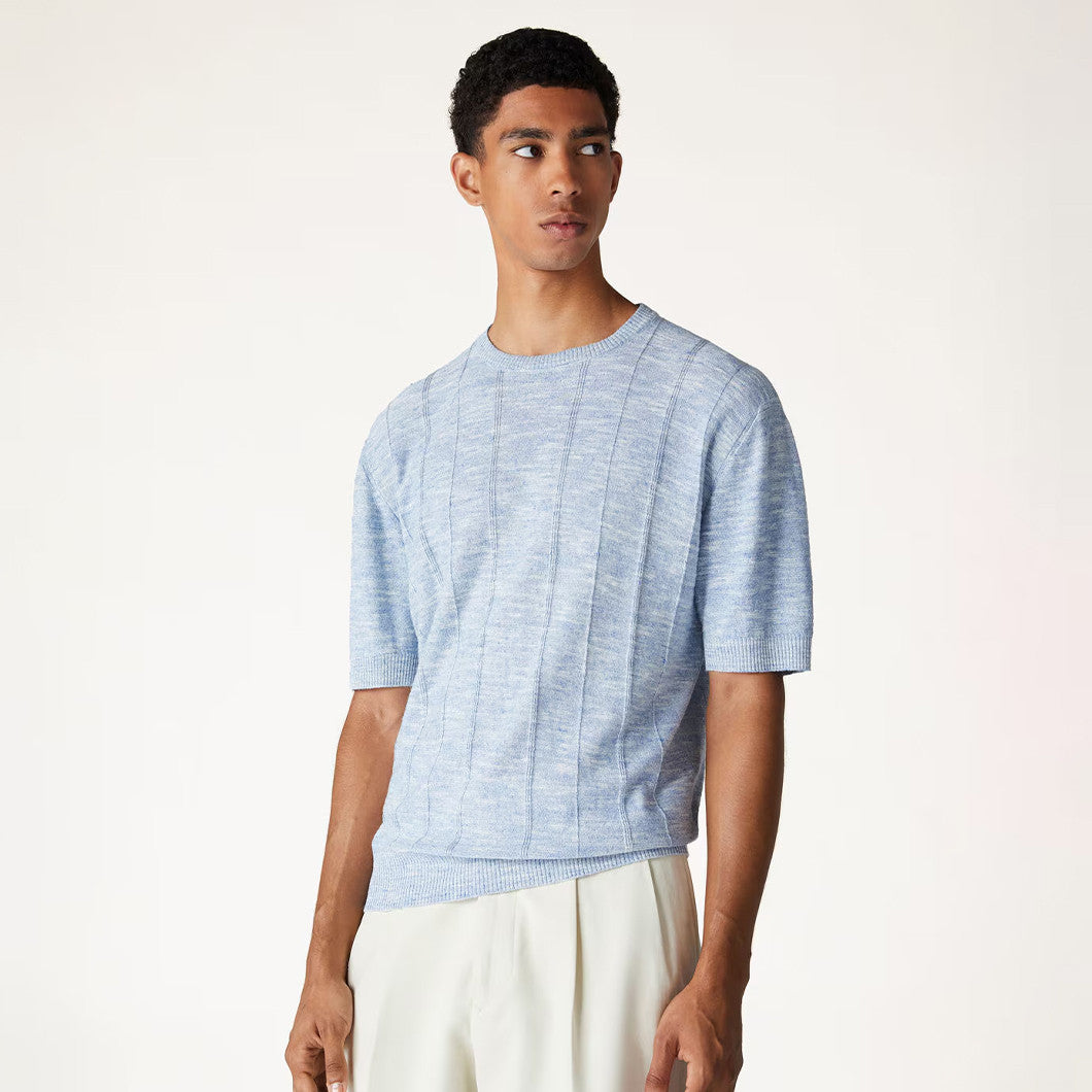 Loro Piana Men's Spring And Autumn Tori Round Neck Casual Linen Silk Knit Short Sleeve Top T-Shirt Ngvp #1774