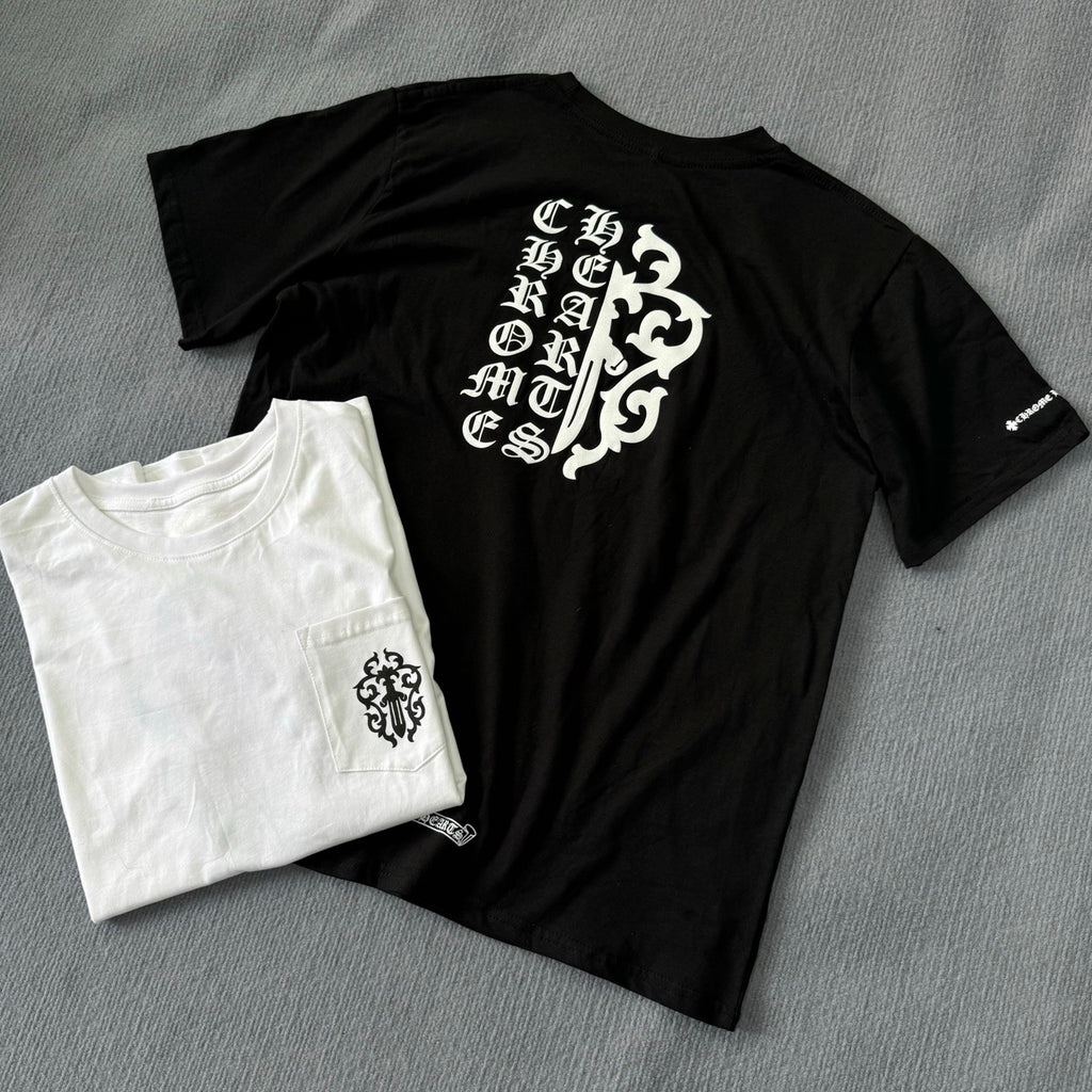 Chrome Hearts Men's Summer Solid Color Sanskrit Print Round Neck Cotton Short Sleeve T-Shirt #77172