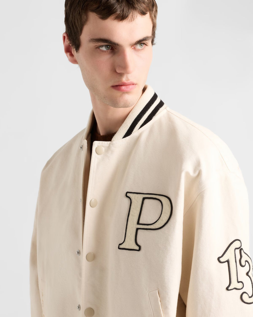 Prada Men's Spring And Autumn Monogrammed Striped Single Breasted Solid Color Long Sleeve Aviator Jacket Ngvp #9272