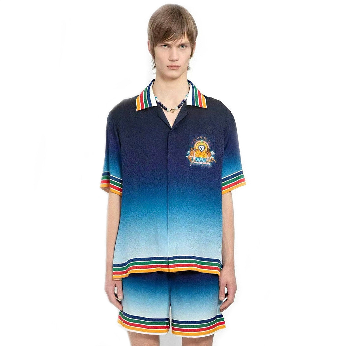 Casablanca Men's Summer Gradient Angel Pattern Printed Single-Breasted Short-Sleeved Shirt and Casual Shorts Set Suit #77744