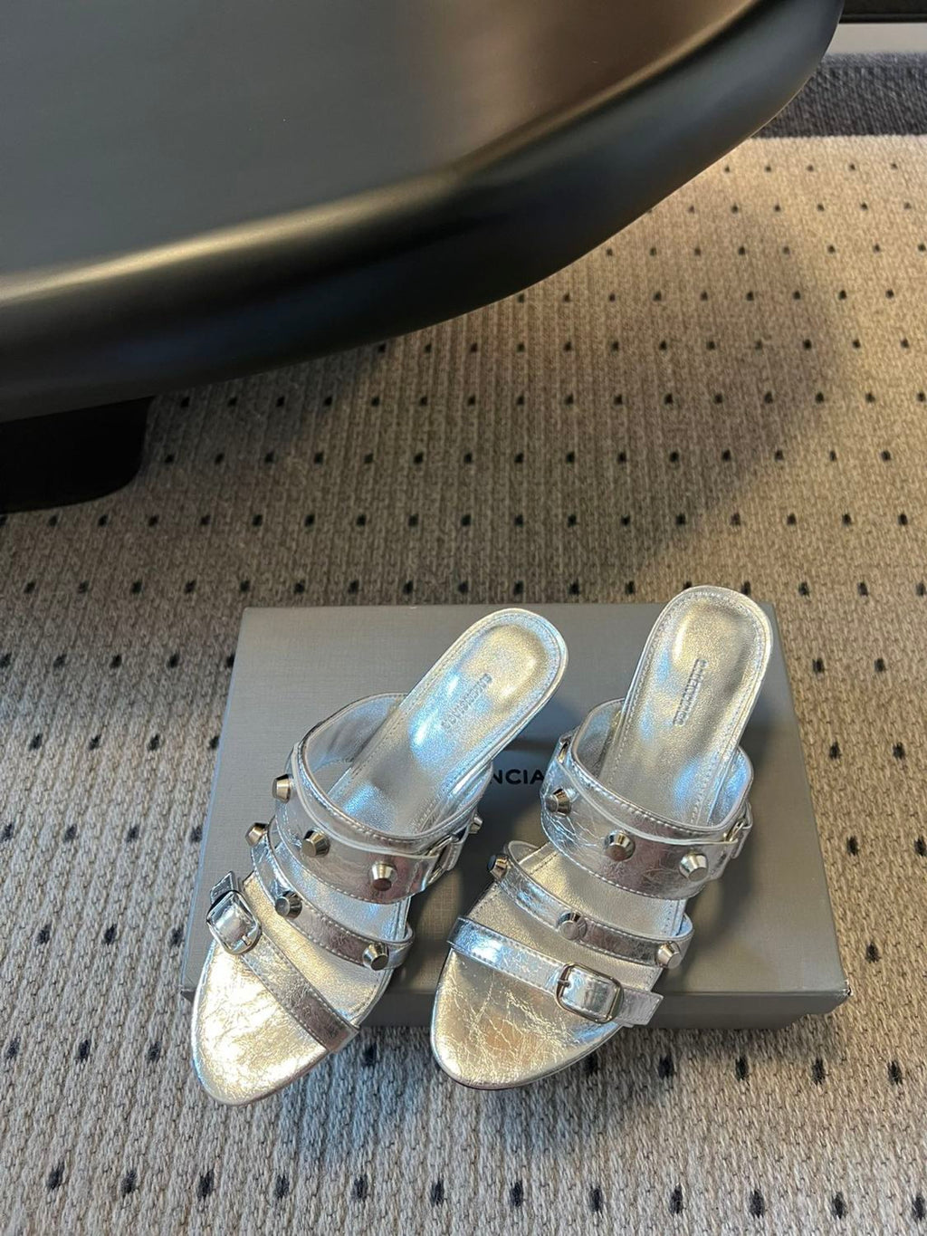 Balenciaga Women's Metal Rivet Decorated Sandals Fine Heeled High Heels Fashion Sexy Solid Colour Basic Slippers Shoes Heel High 8.5cm Ngvp #1466
