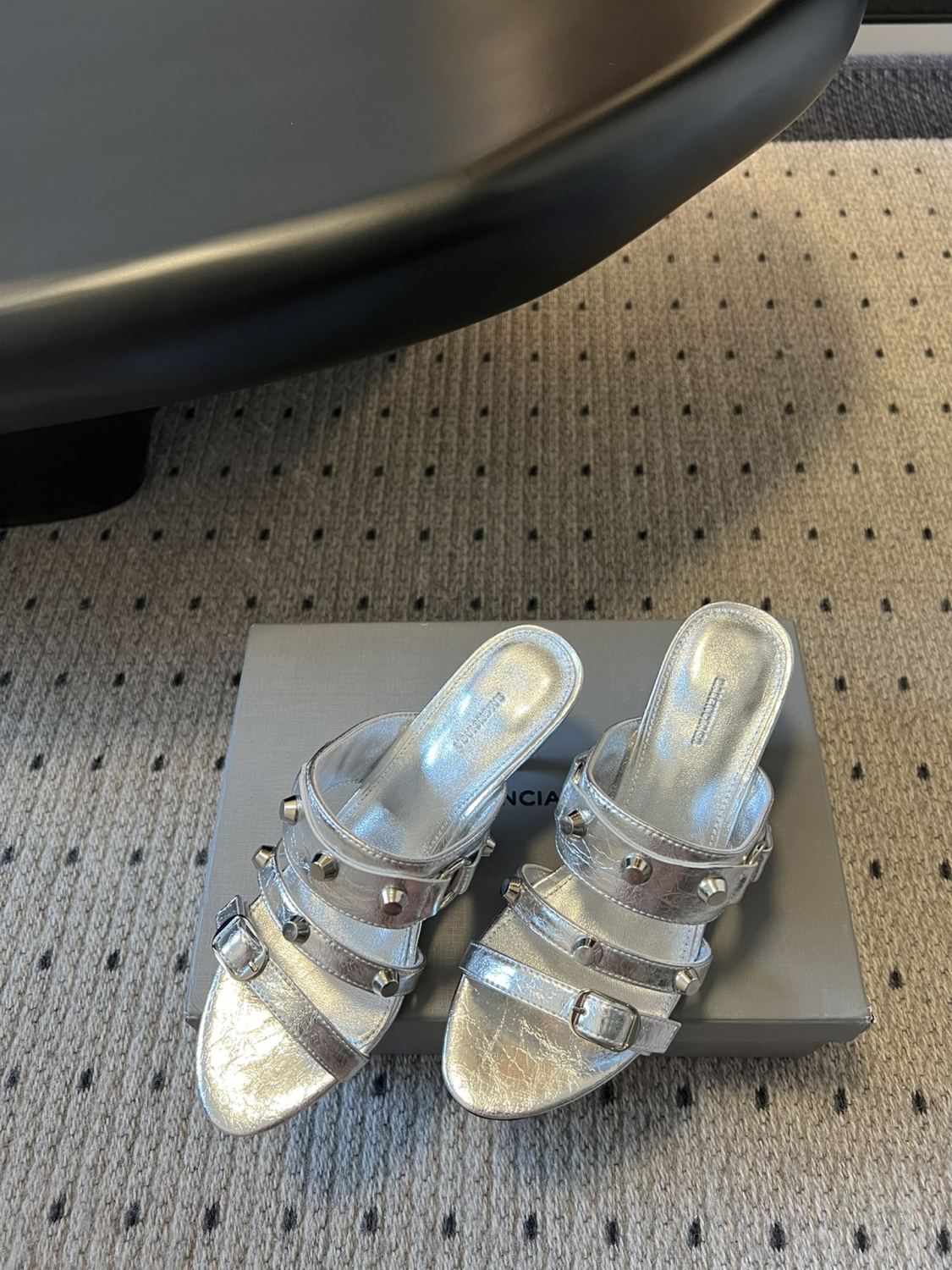 Balenciaga Women's Metal Rivet Decorated Sandals Fine Heeled High Heels Fashion Sexy Solid Colour Basic Slippers Shoes Heel High 8.5cm Ngvp #1466