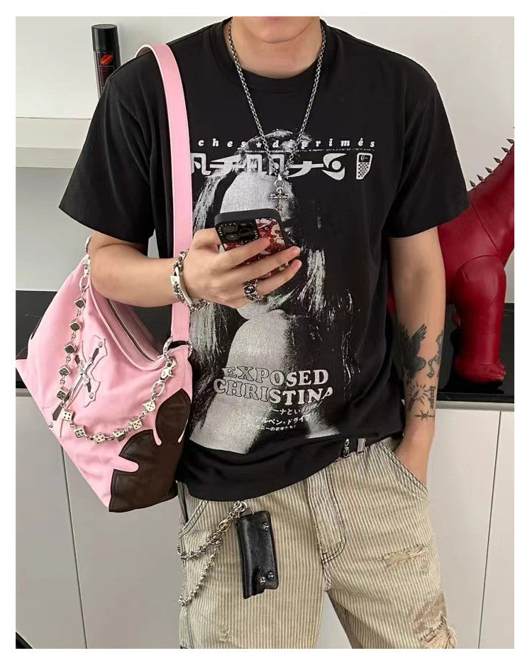 Enfants Riches Deprimes Men's Summer Washed Pattern Letter Print Round Neck Cotton Fitted Short Sleeve T-Shirt Ngvp #8586
