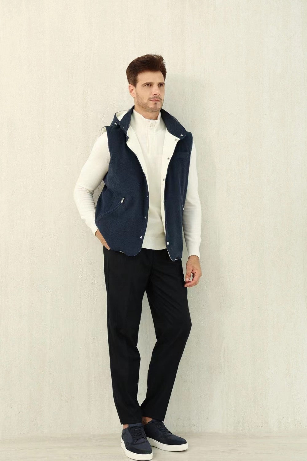Brunello Cucinelli Men's Spring/Autumn Detachable Hooded Solid Color Single-Breasted Bonded Wool Flannel Down Vest Ngvp #2293
