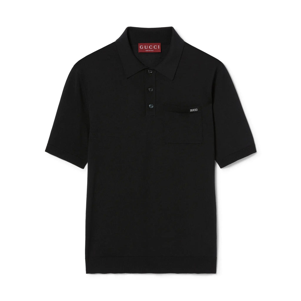 Gucci Men's Summer Letter Jacquard Wool Solid Color Knit Short Sleeve Polo Shirt #75999
