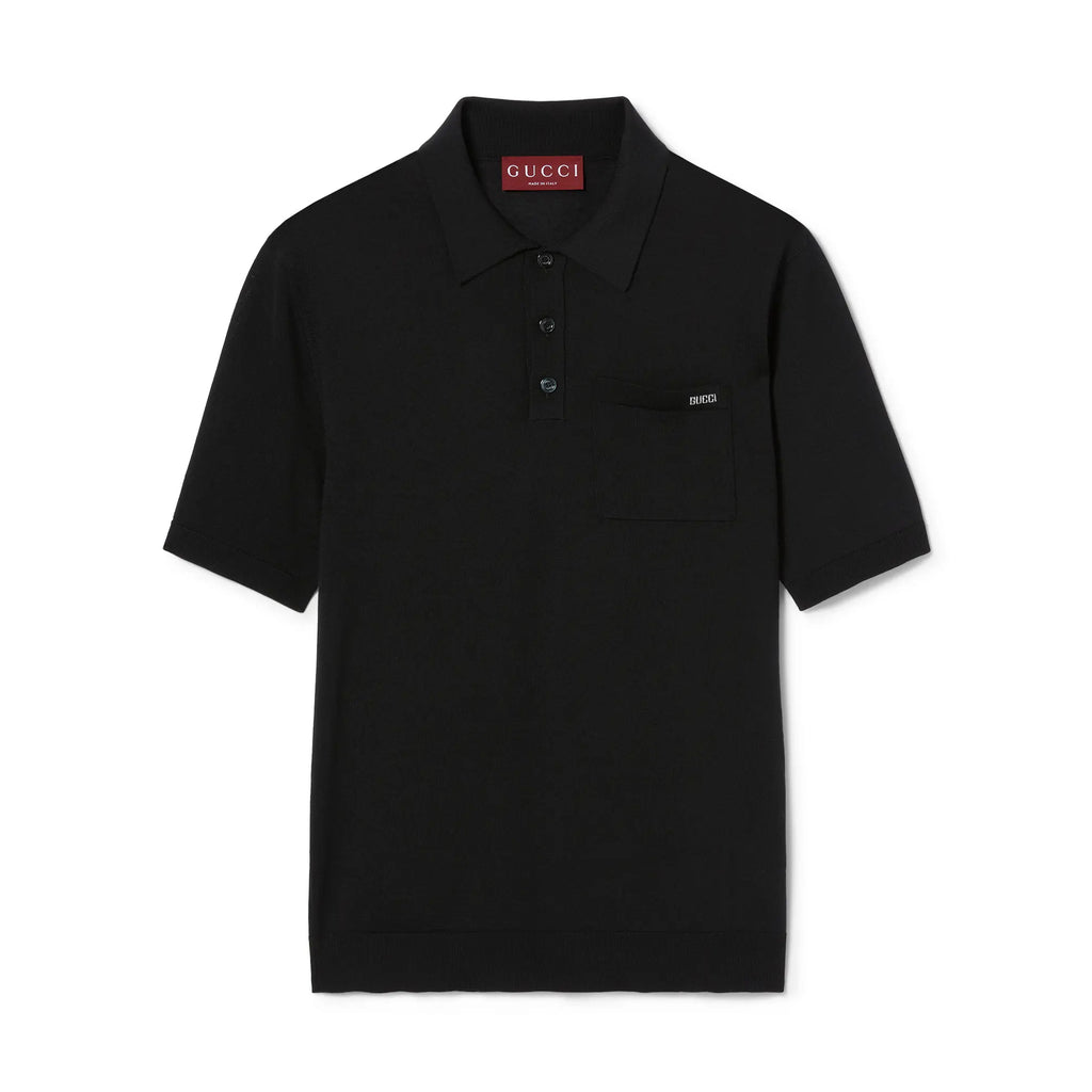 Gucci Men's Summer Letter Jacquard Wool Solid Color Knit Short Sleeve Polo Shirt #75999