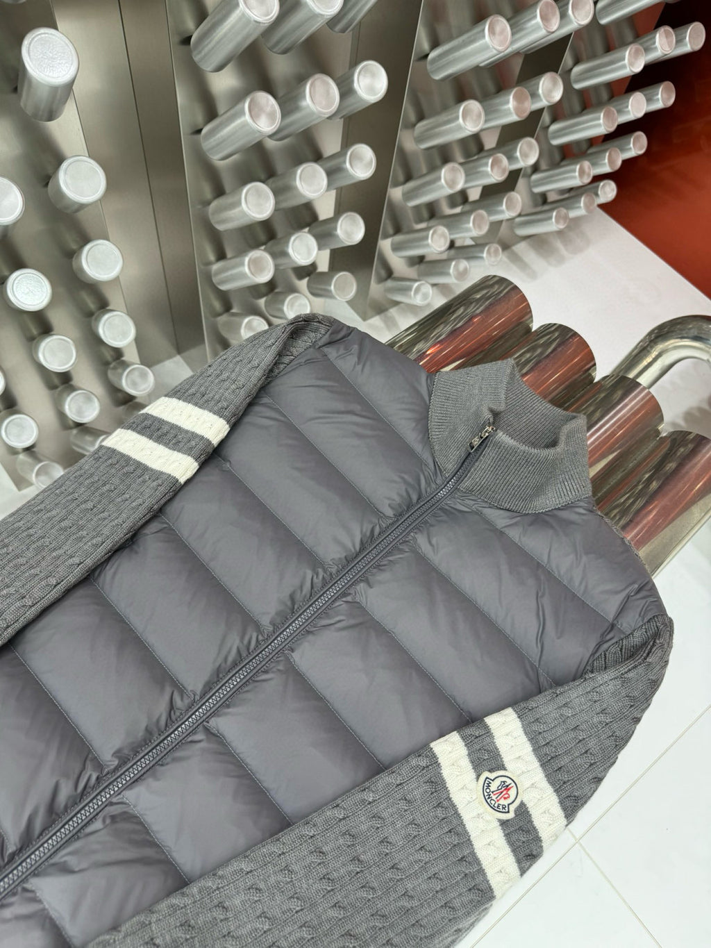 Moncler Men's Autumn And Winter Solid Colour Stand-up Collar Zip-up Striped Wool Patchwork Puffer Down Jacket #77833